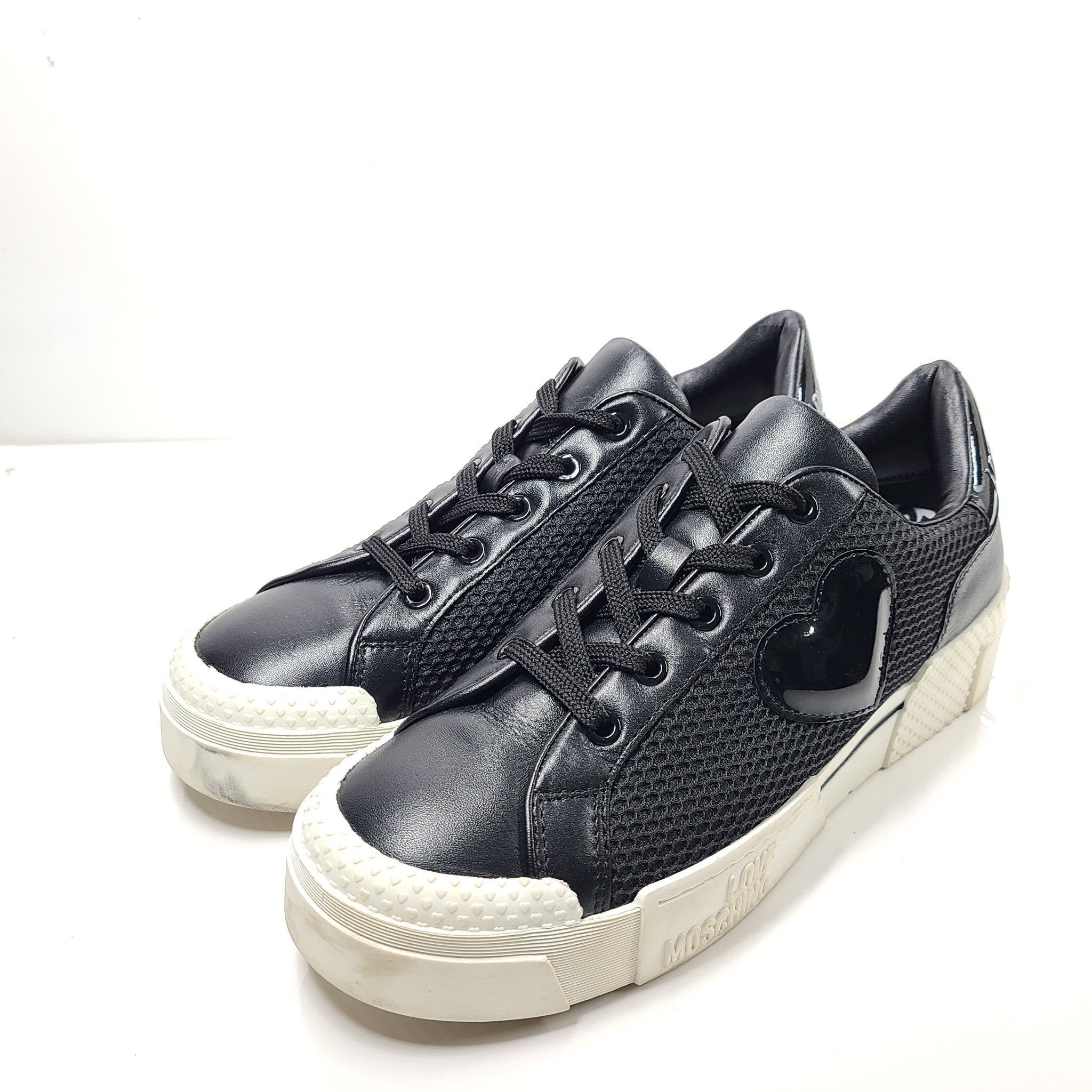 Love Moschino Women's Low Top Sneakers Calfskin Leather Black Sz US 9