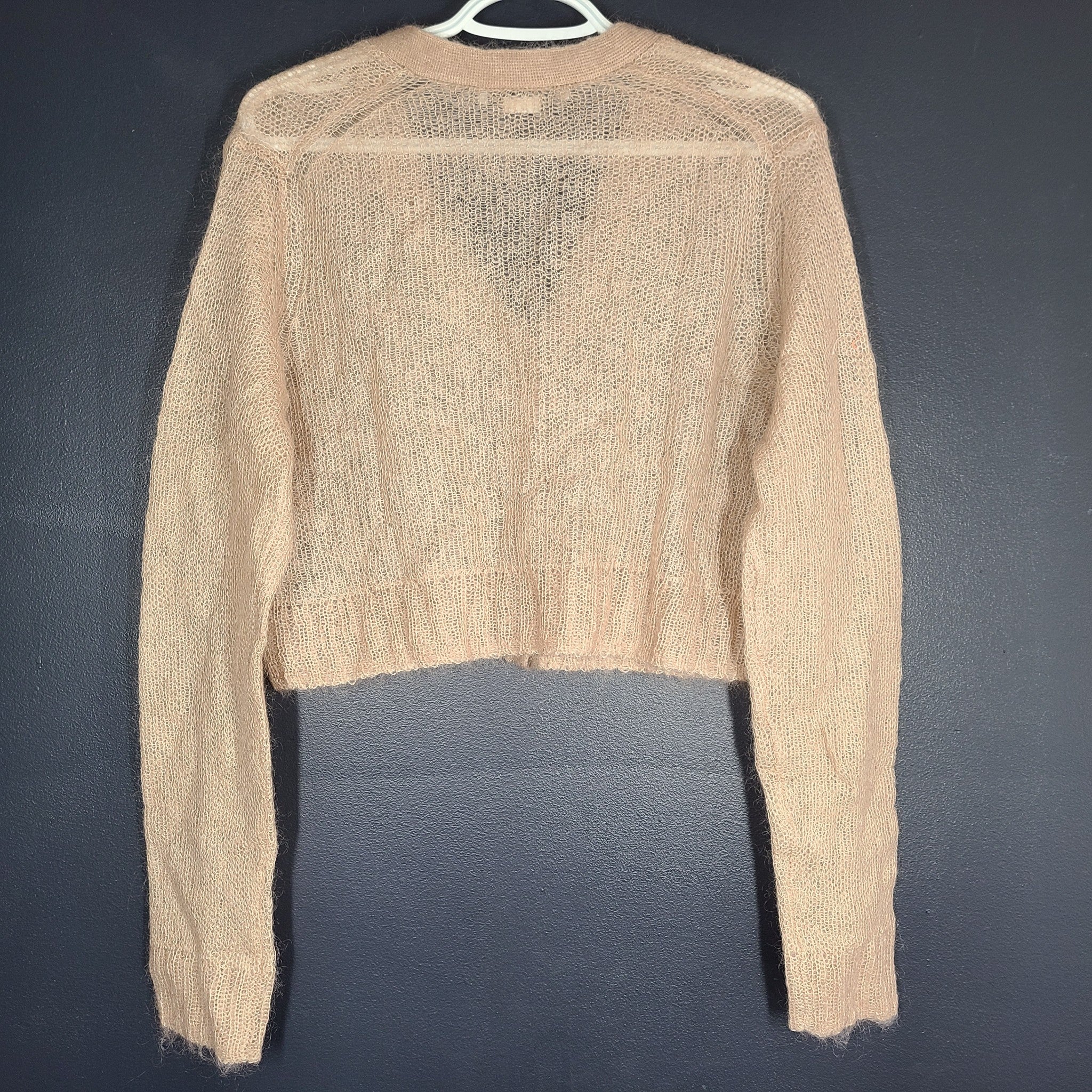 Acne Studios Women's Cropped Cardigan Mohair Blend Sheer Button Up Beige Sz M