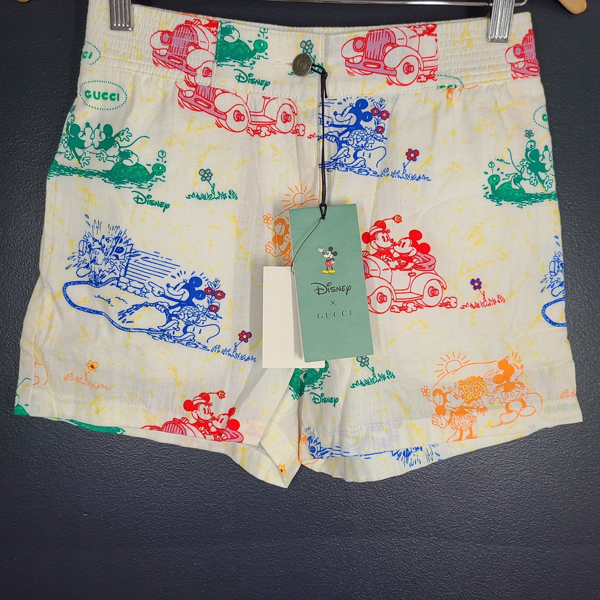 Gucci x Disney Women's Shorts Mickey & Minnie Print Cotton Canvas 605557 Sz 24