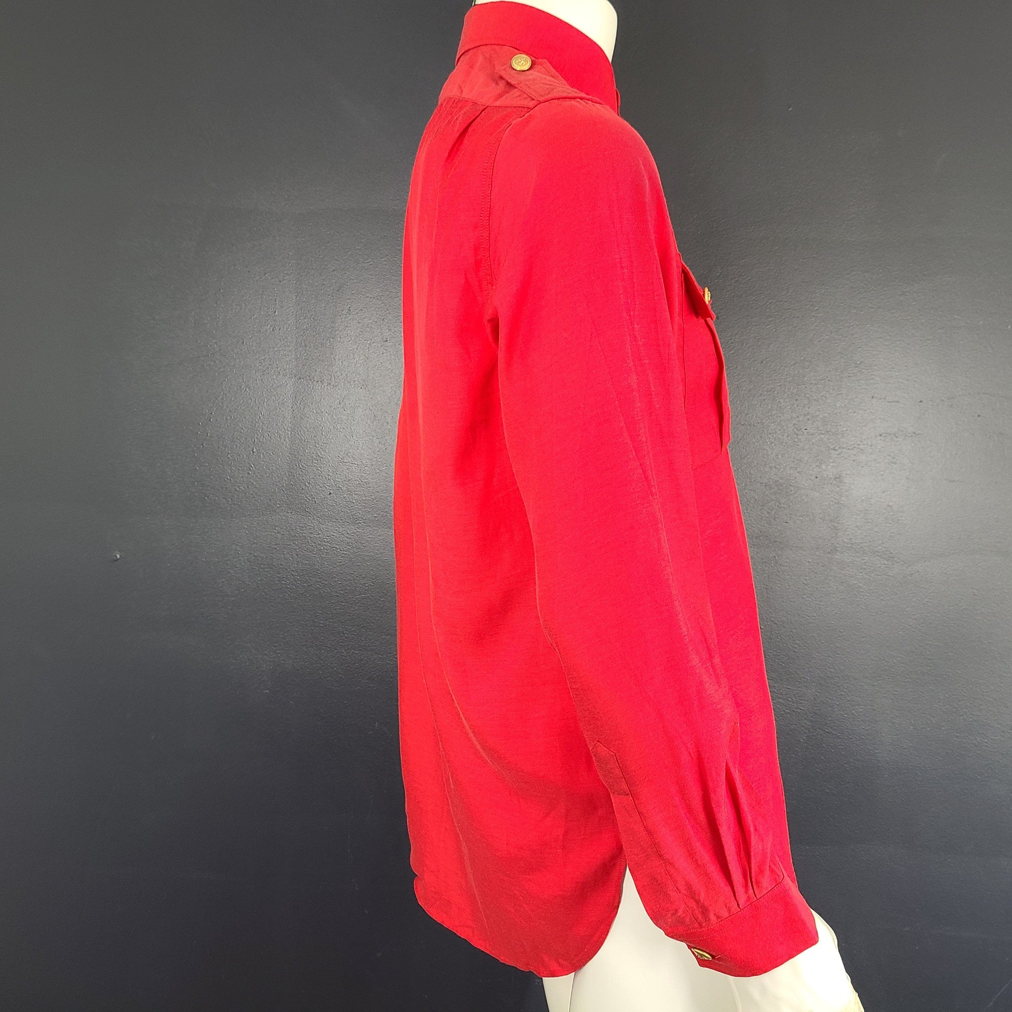 Gucci Men's Long Sleeve Shirt Gold Buttons Epaulettes Cupro 619032 Red Sz 46 (S)