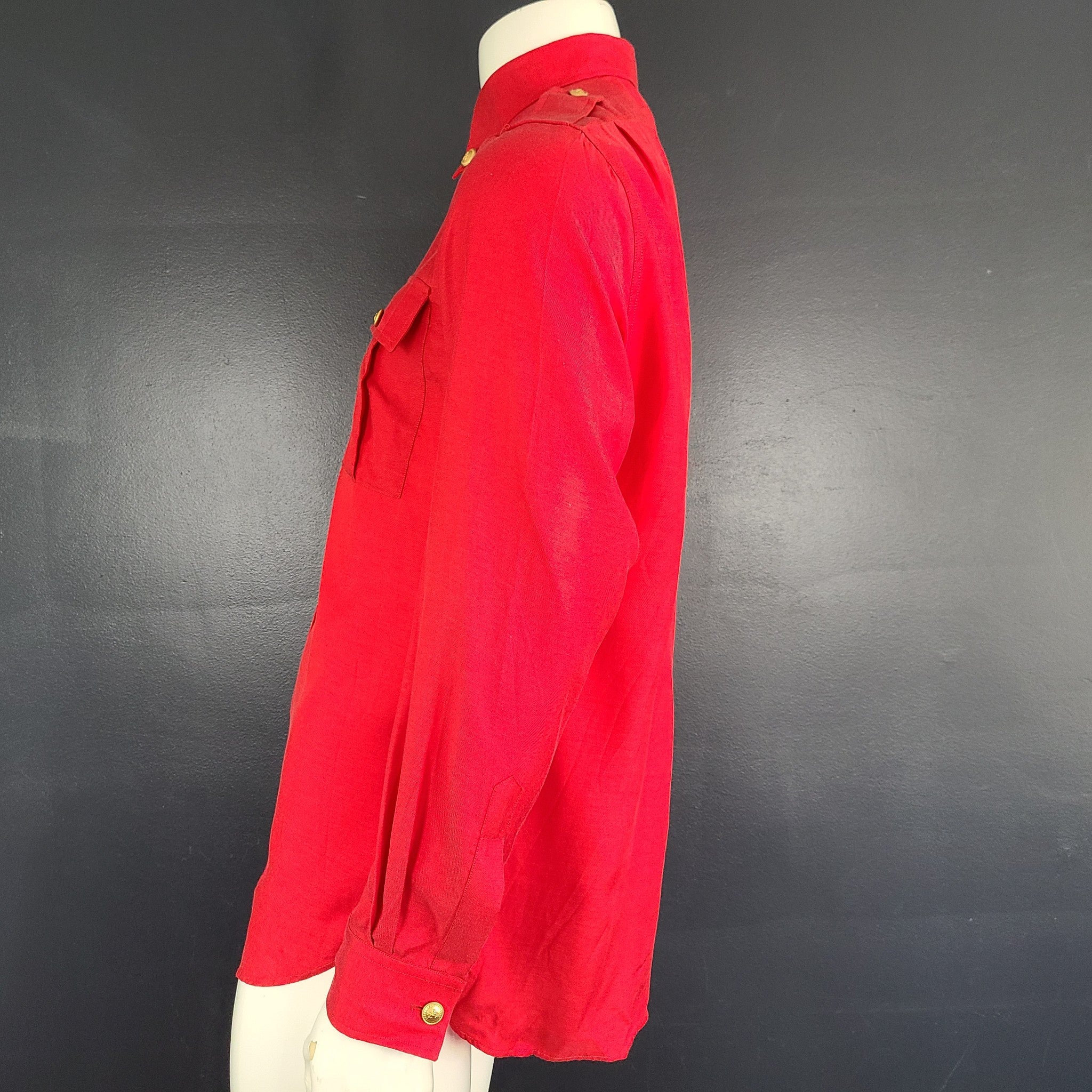 Gucci Men's Long Sleeve Shirt Gold Buttons Epaulettes Cupro 619032 Red Sz 46 (S)