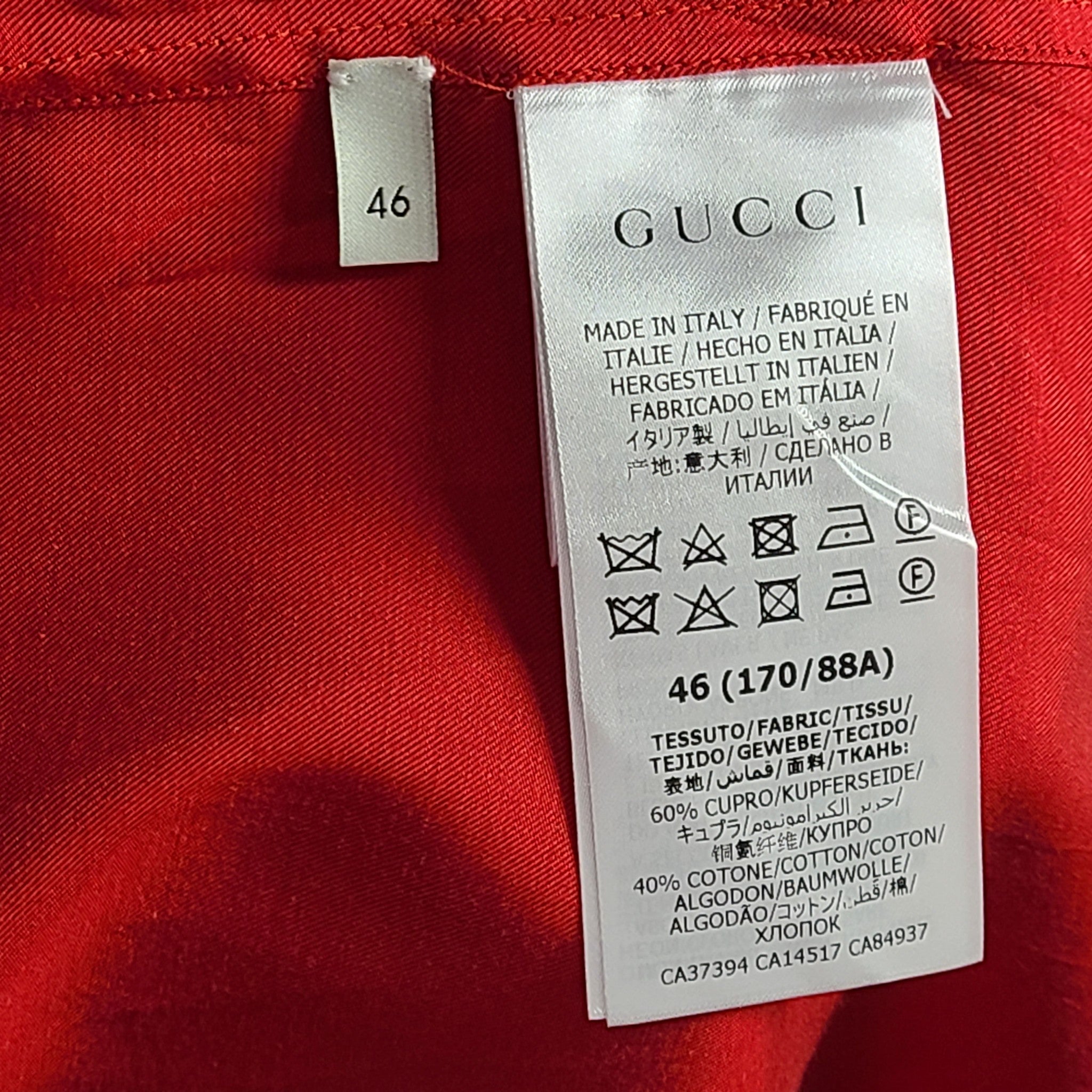 Gucci Men's Long Sleeve Shirt Gold Buttons Epaulettes Cupro 619032 Red Sz 46 (S)
