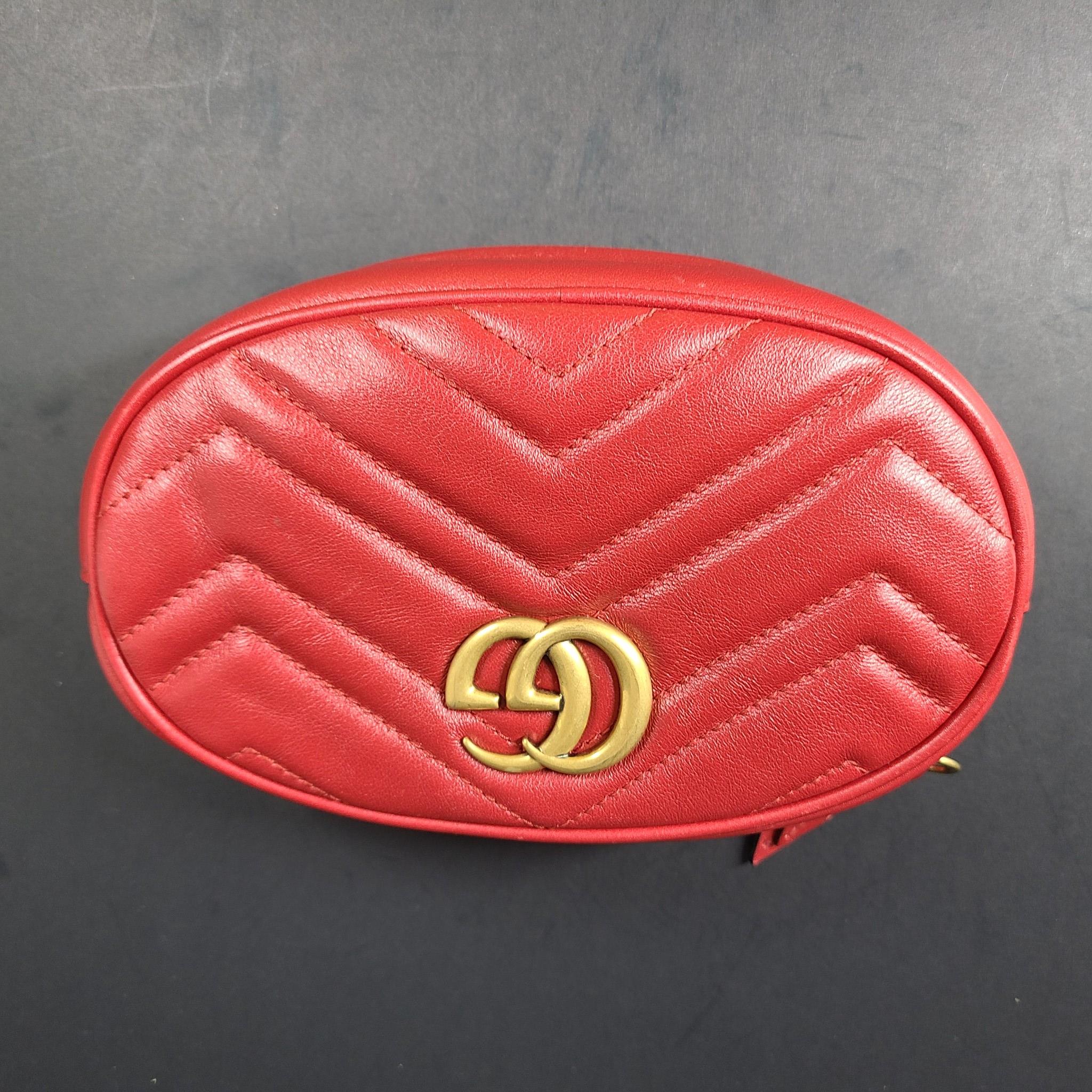 Gucci GG Marmont Belt Bag 476434 Shoulder Strap Calf Leather Red