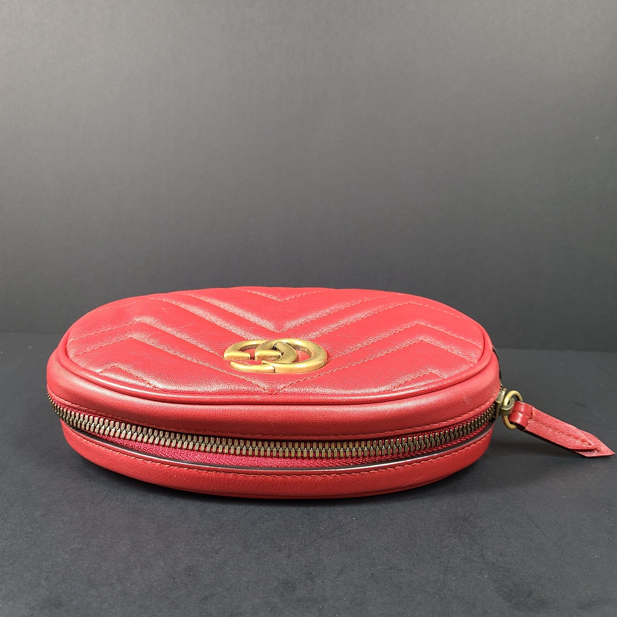 Gucci GG Marmont Belt Bag 476434 Shoulder Strap Calf Leather Red