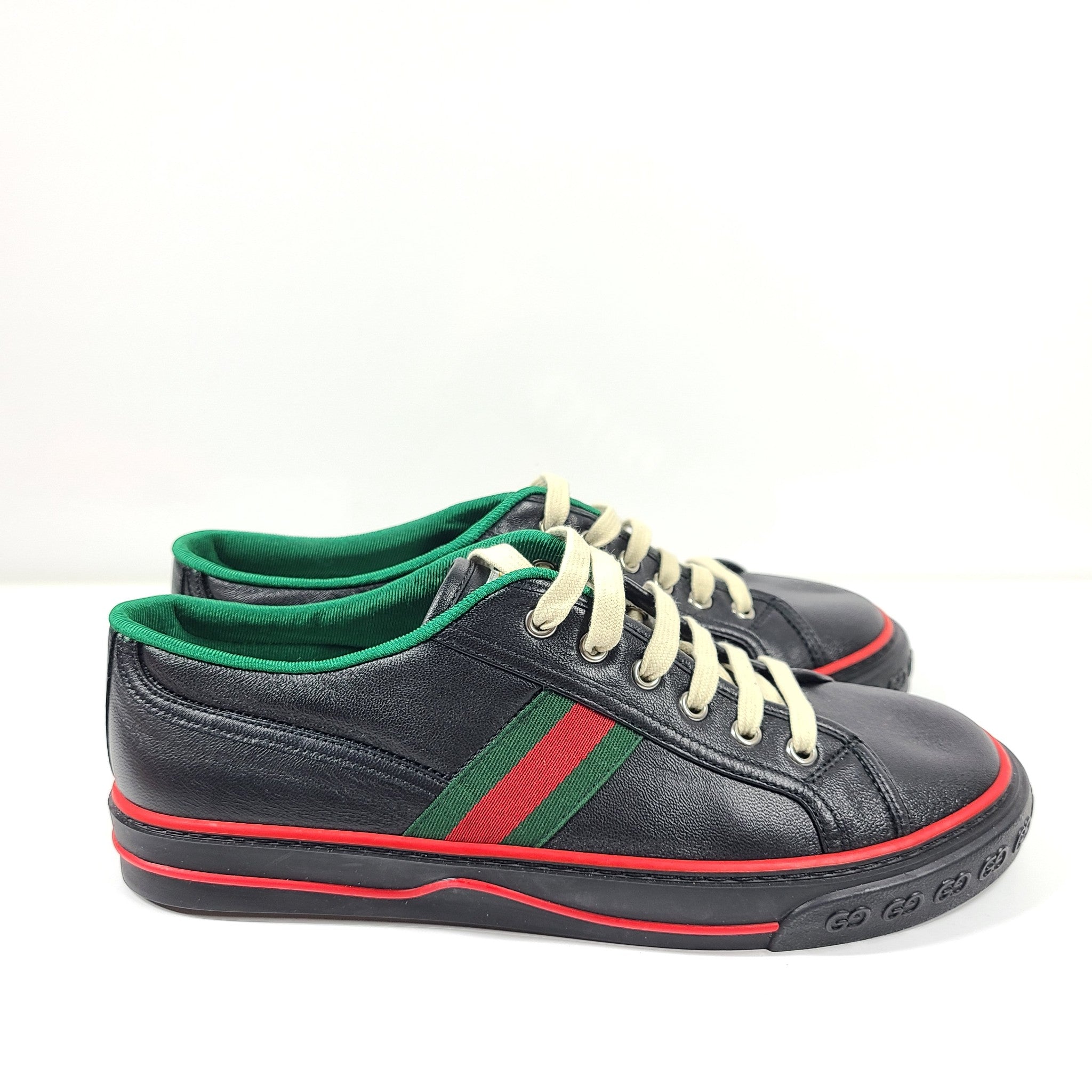 Gucci Men's Tennis 1977 Sneakers 643485 Leather Shoes Low Top Black Sz 7