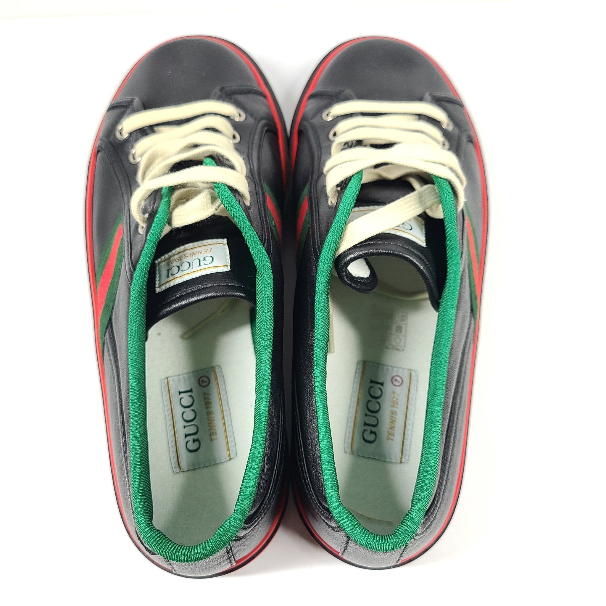Gucci Men's Tennis 1977 Sneakers 643485 Leather Shoes Low Top Black Sz 7
