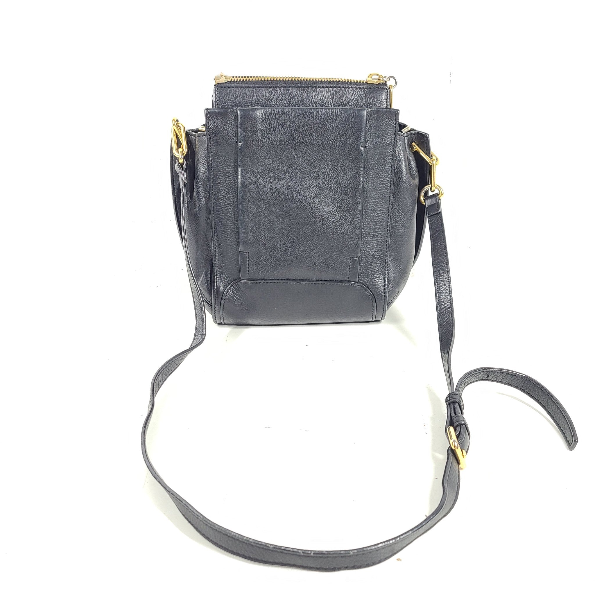 Sonia Rykiel Crossbody Handbag Purse Top Zip Calfskin Leather Black