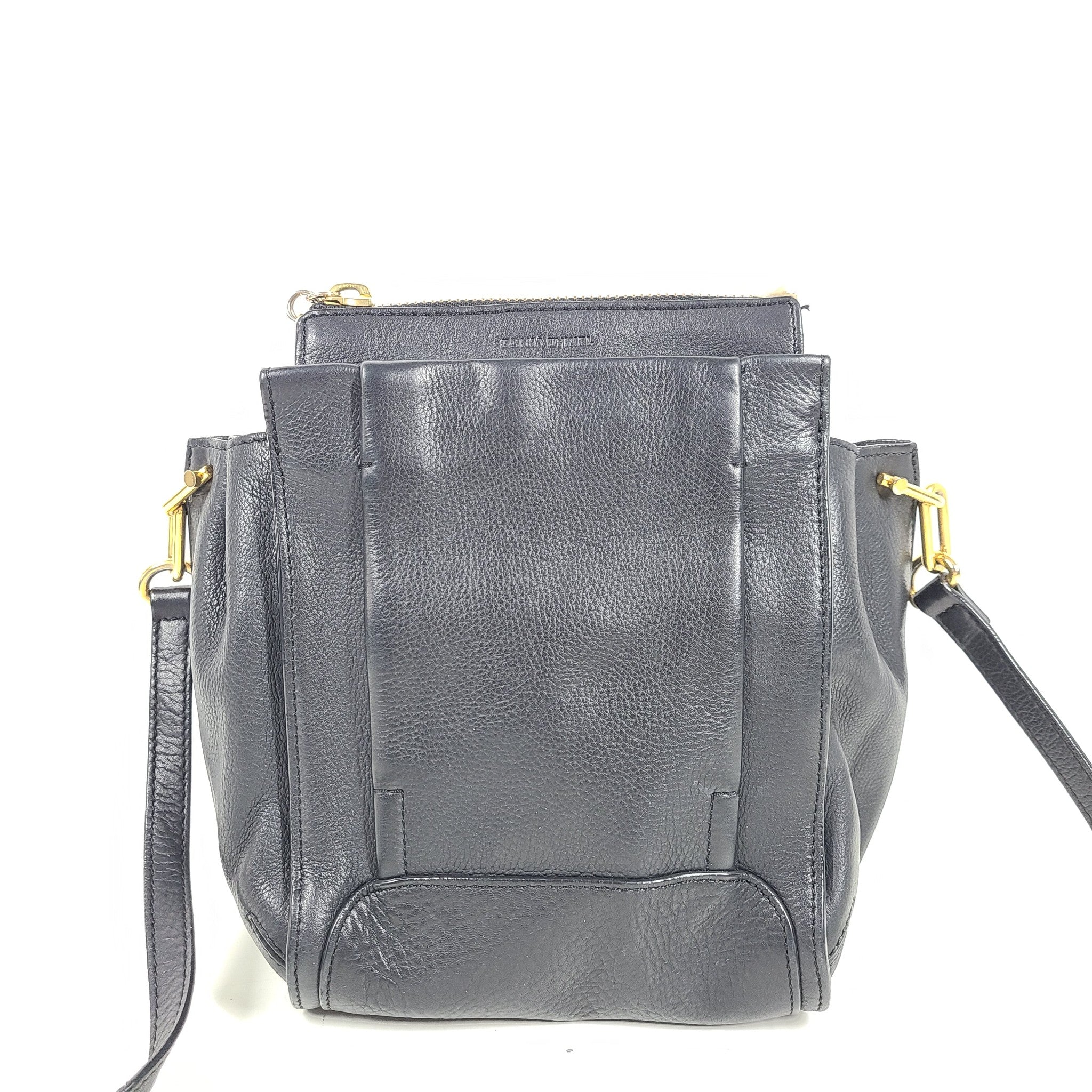 Sonia Rykiel Crossbody Handbag Purse Top Zip Calfskin Leather Black