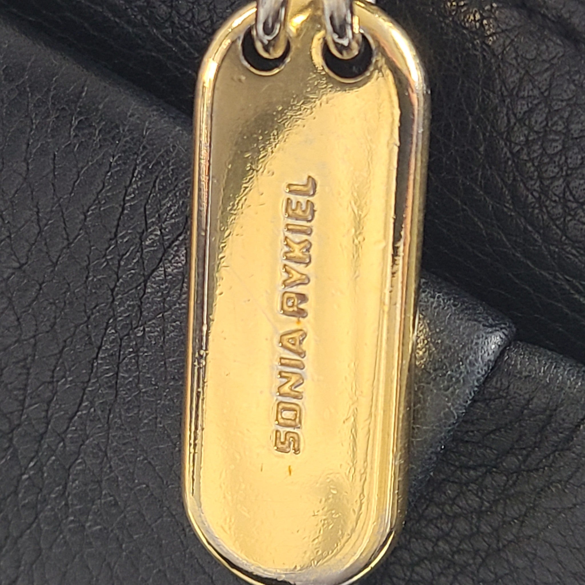 Sonia Rykiel Crossbody Handbag Purse Top Zip Calfskin Leather Black