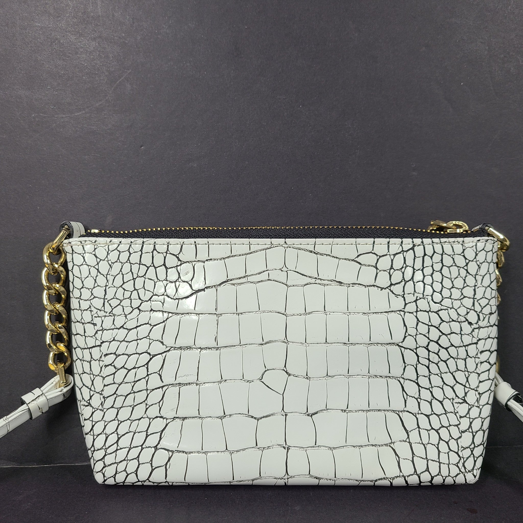 Calvin Klein Women's Small Crossbody Bag Croc Embossed Vegan Leather White