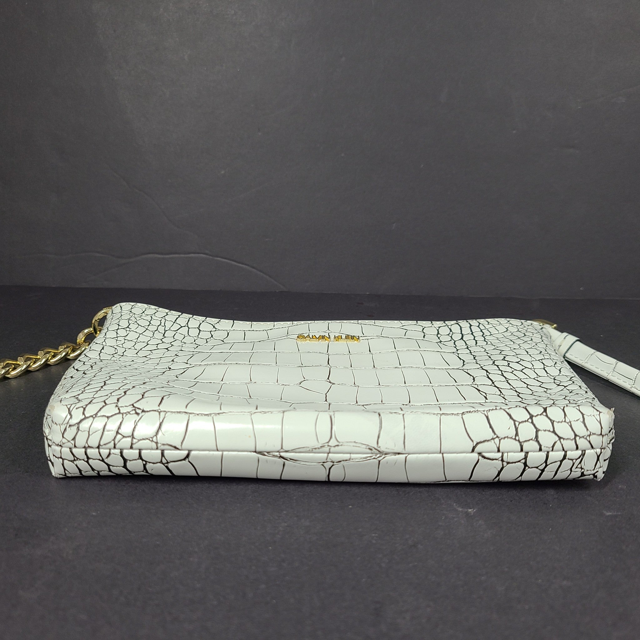 Calvin Klein Women's Small Crossbody Bag Croc Embossed Vegan Leather White