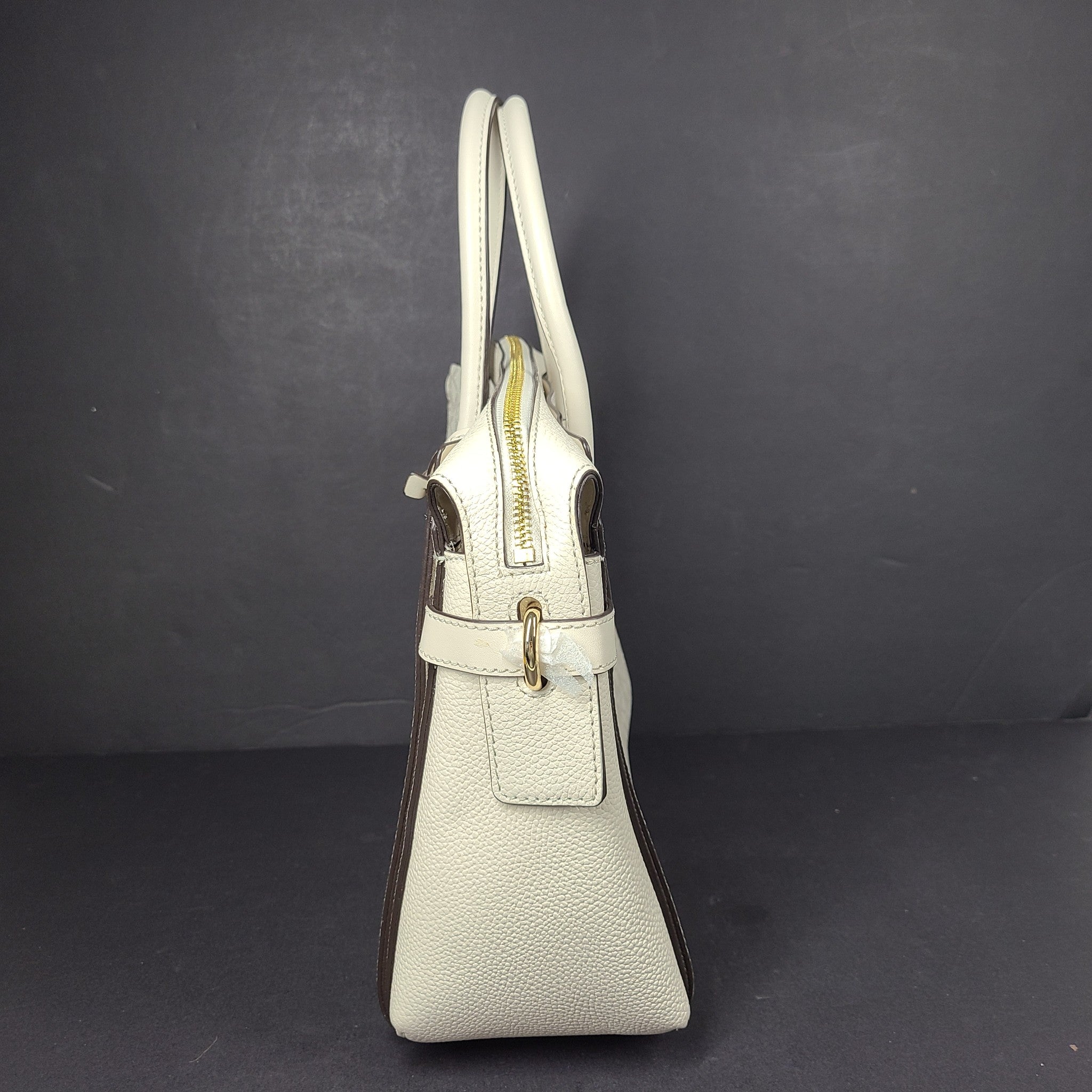 Michael Kors Mercer Belted Large Satchel Crossbody Leather Handbag Beige Cream