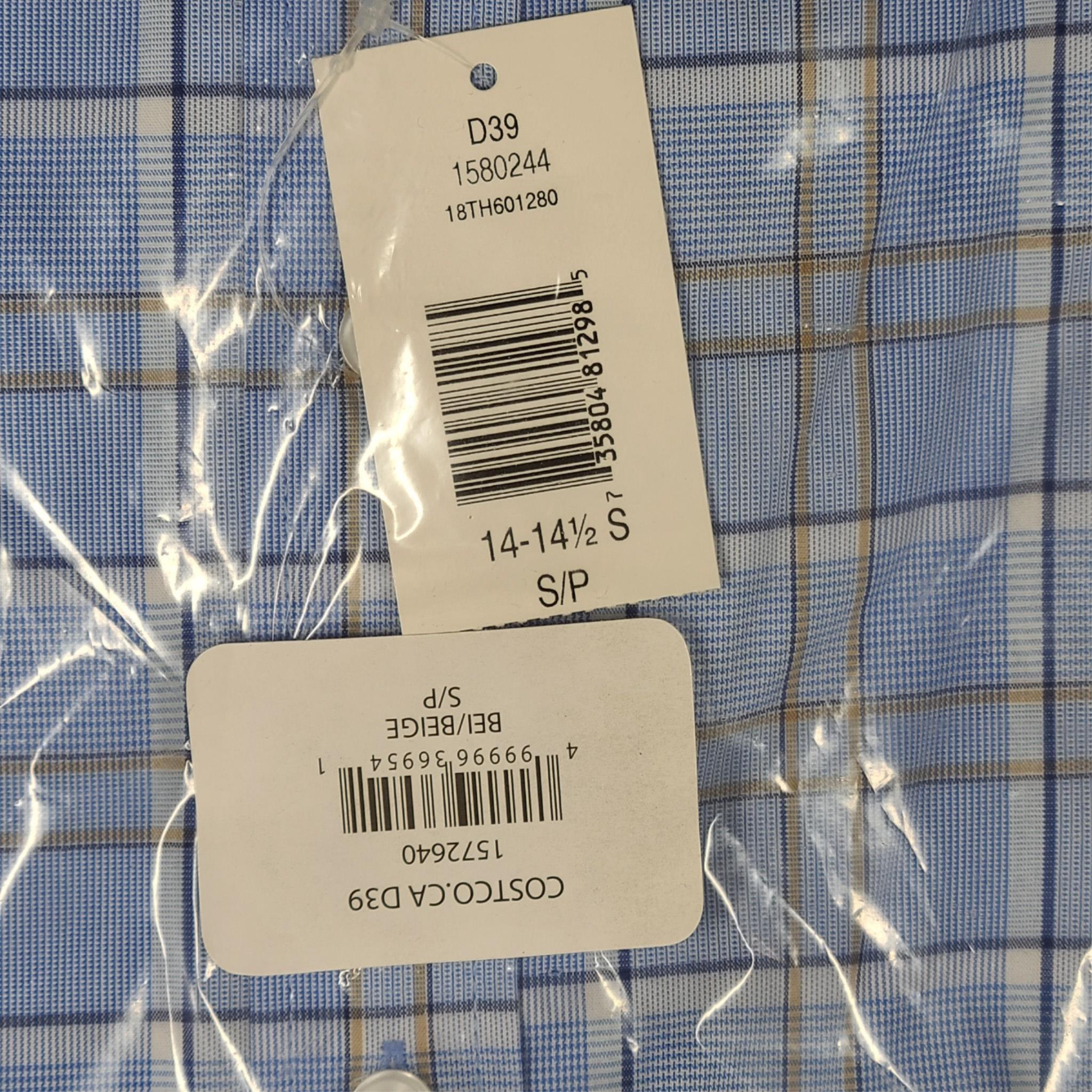 Tommy Hilfiger Men’s All-Season Stretch Dress Shirt Check Blue Sz S (14/14.5)