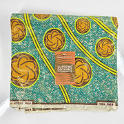 Supreme Wax Osikani Dutch Wax Print Cotton Fabric Gold Dots Green 6 Yds