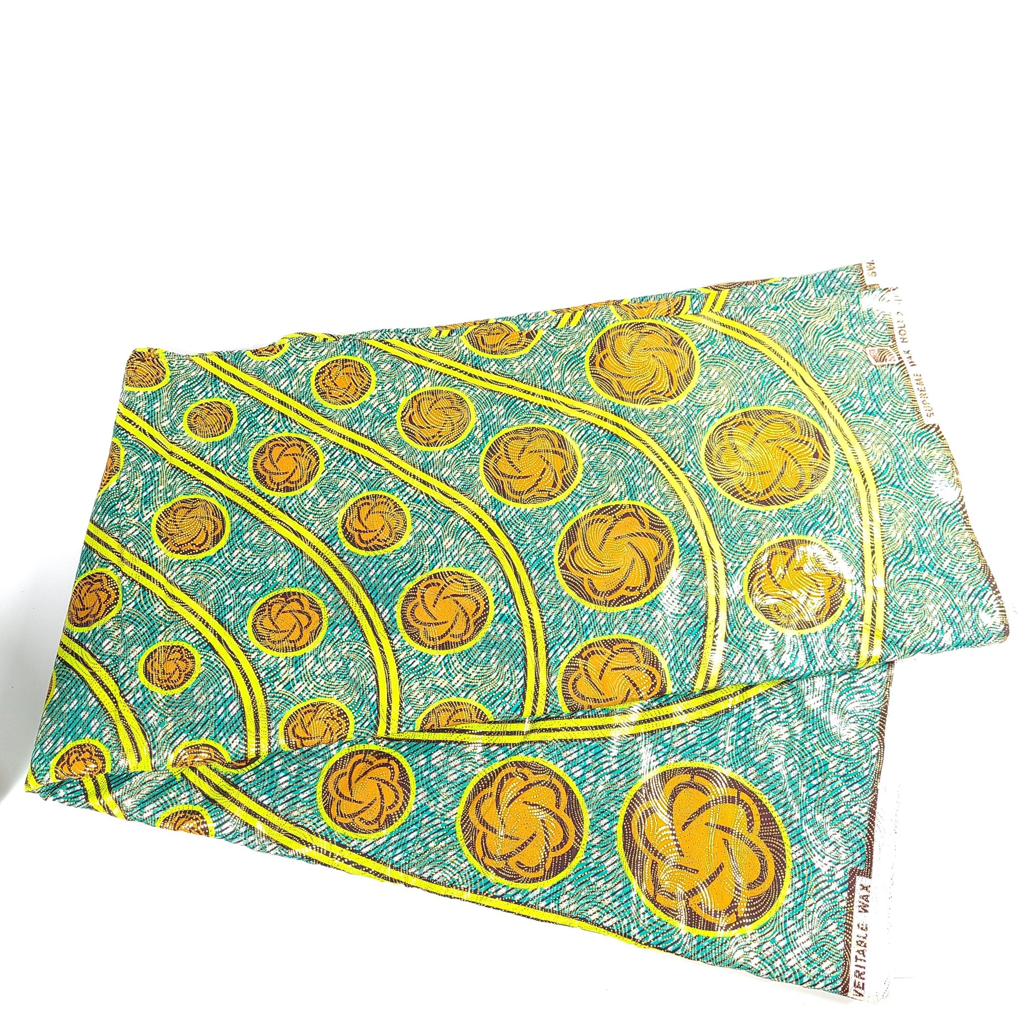 Supreme Wax Osikani Dutch Wax Print Cotton Fabric Gold Dots Green 6 Yds