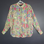 Isabel Marant Daws Top Blouse Sheer Silk Chiffon Metallic Thread Floral Sz 2