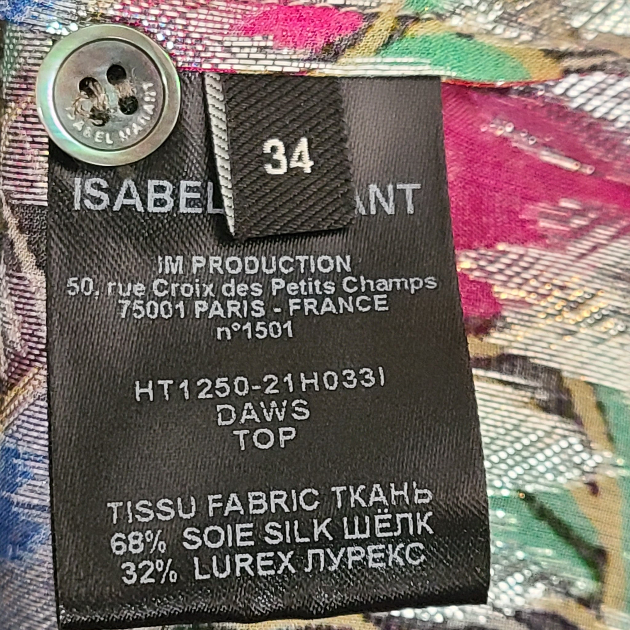 Isabel Marant Daws Top Blouse Sheer Silk Chiffon Metallic Thread Floral Sz 2