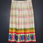 J. Crew Pleated Midi Skirt w/ Floral Border 50s Multicolor Satin Sz 0