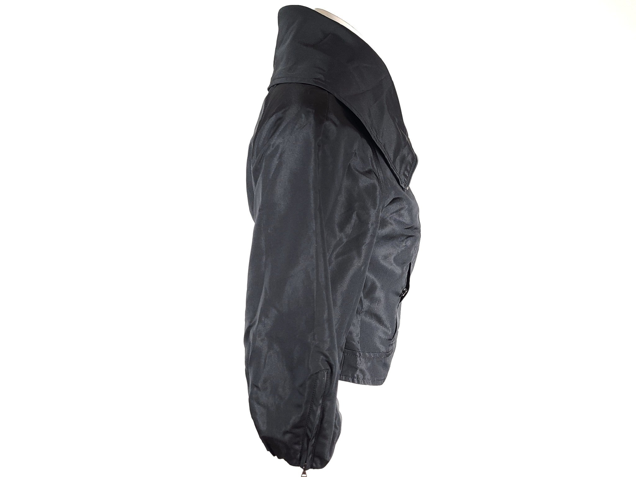 Prada Women's Cropped Light Jacket Cowl Collar Silk Black Size IT42 (US4-6)