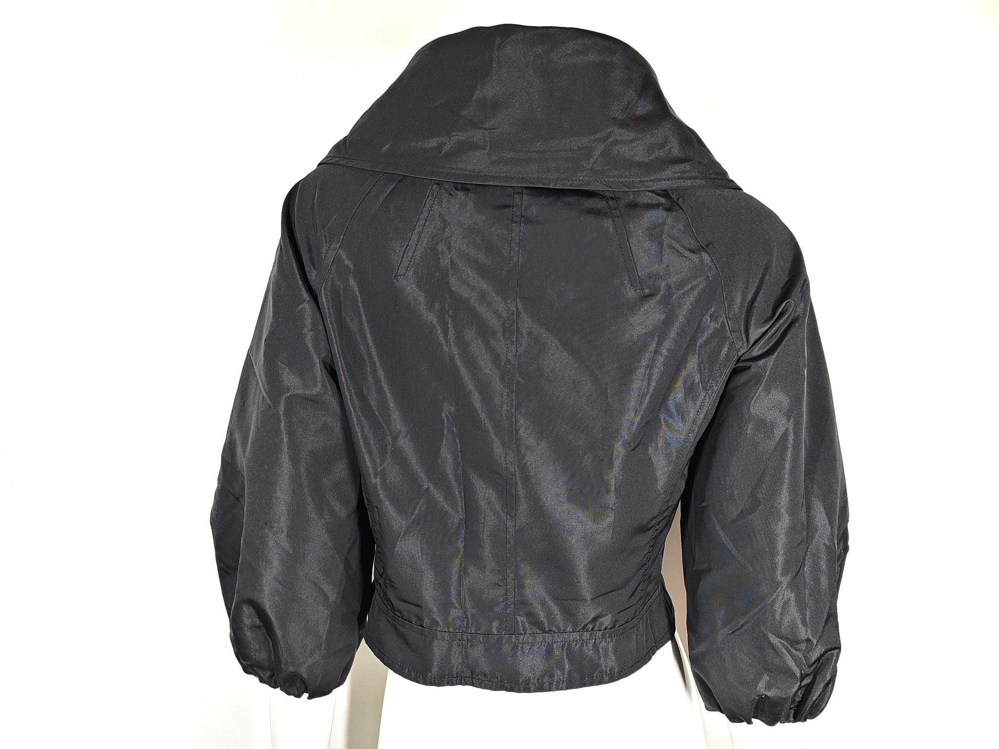 Prada Women's Cropped Light Jacket Cowl Collar Silk Black Size IT42 (US4-6)