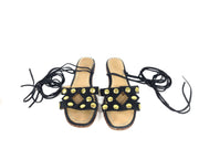 Maje Women's Suede Studded Lace-Up Sandals Flats Black Sz 7.5