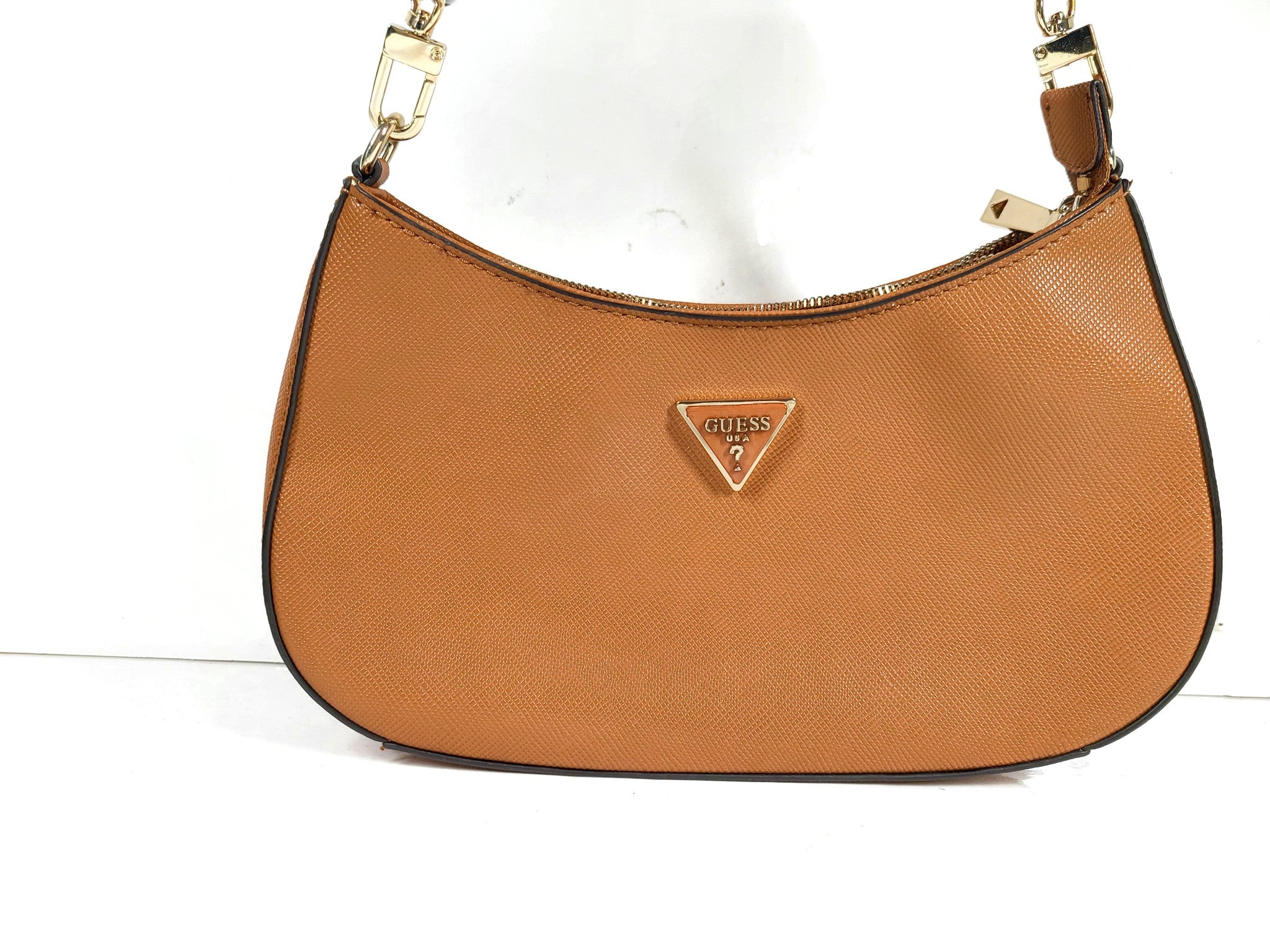 Guess Alexie Top Zip Shoulder Bag Purse Faux Leather w/ Coin Pouch Cognac Brown