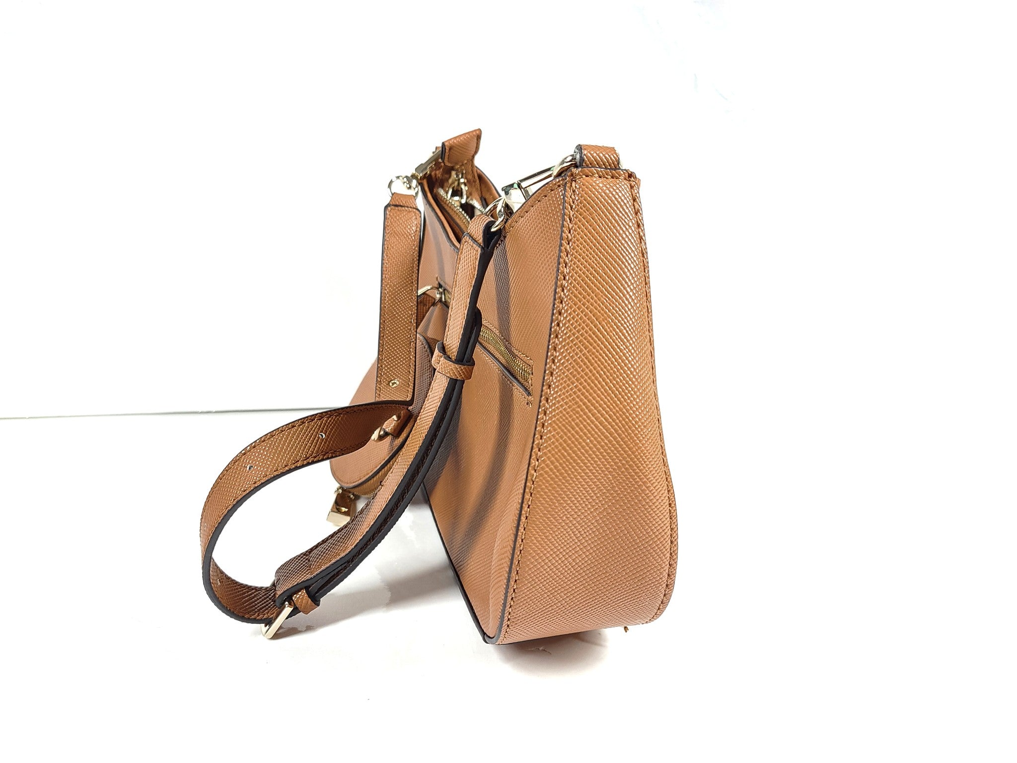 Guess Alexie Top Zip Shoulder Bag Purse Faux Leather w/ Coin Pouch Cognac Brown