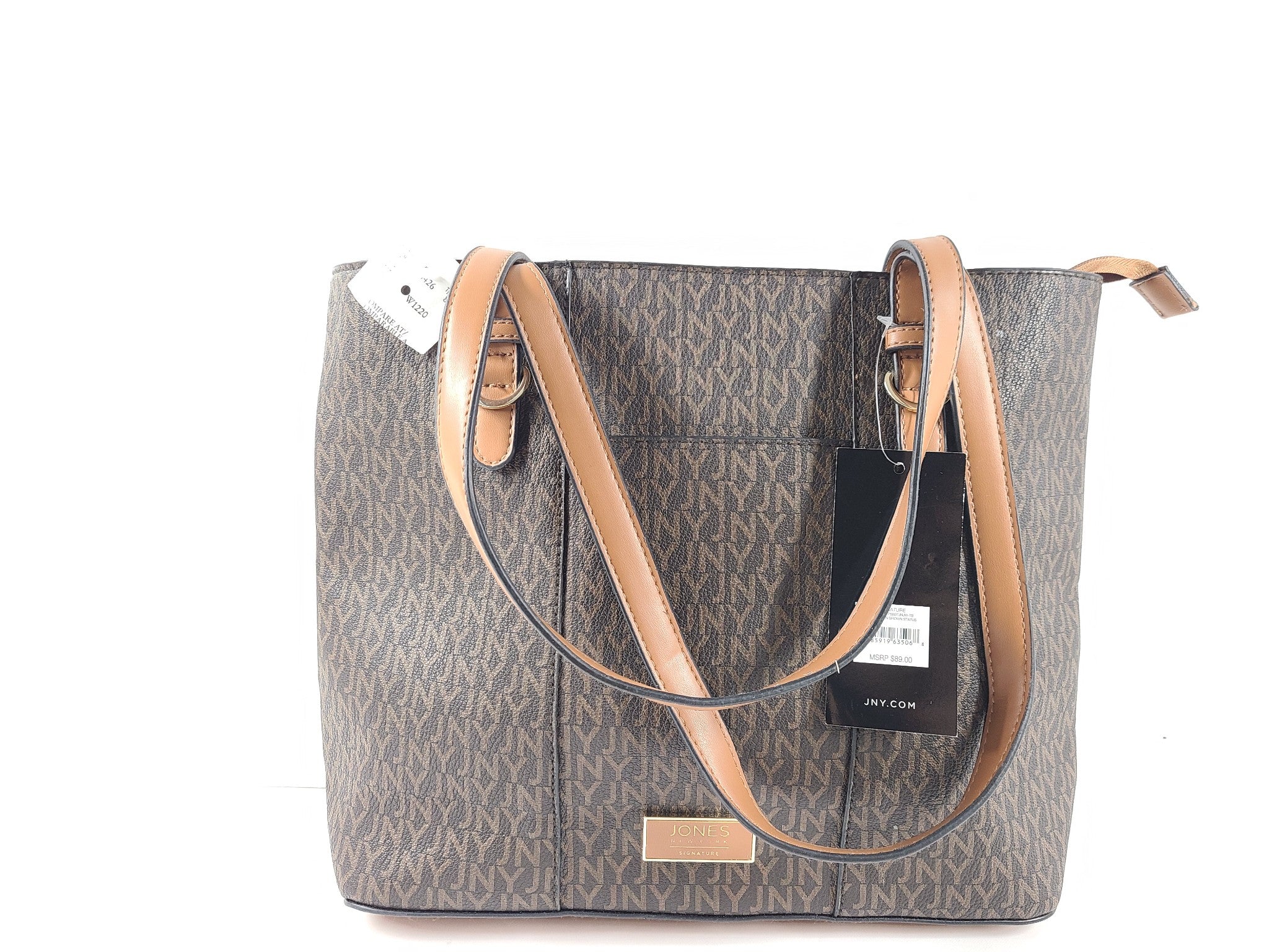 Jones New York Shoulder Monogram Print Medium Size Tote Bag Purse Brown