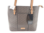 Jones New York Shoulder Monogram Print Medium Size Tote Bag Purse Brown