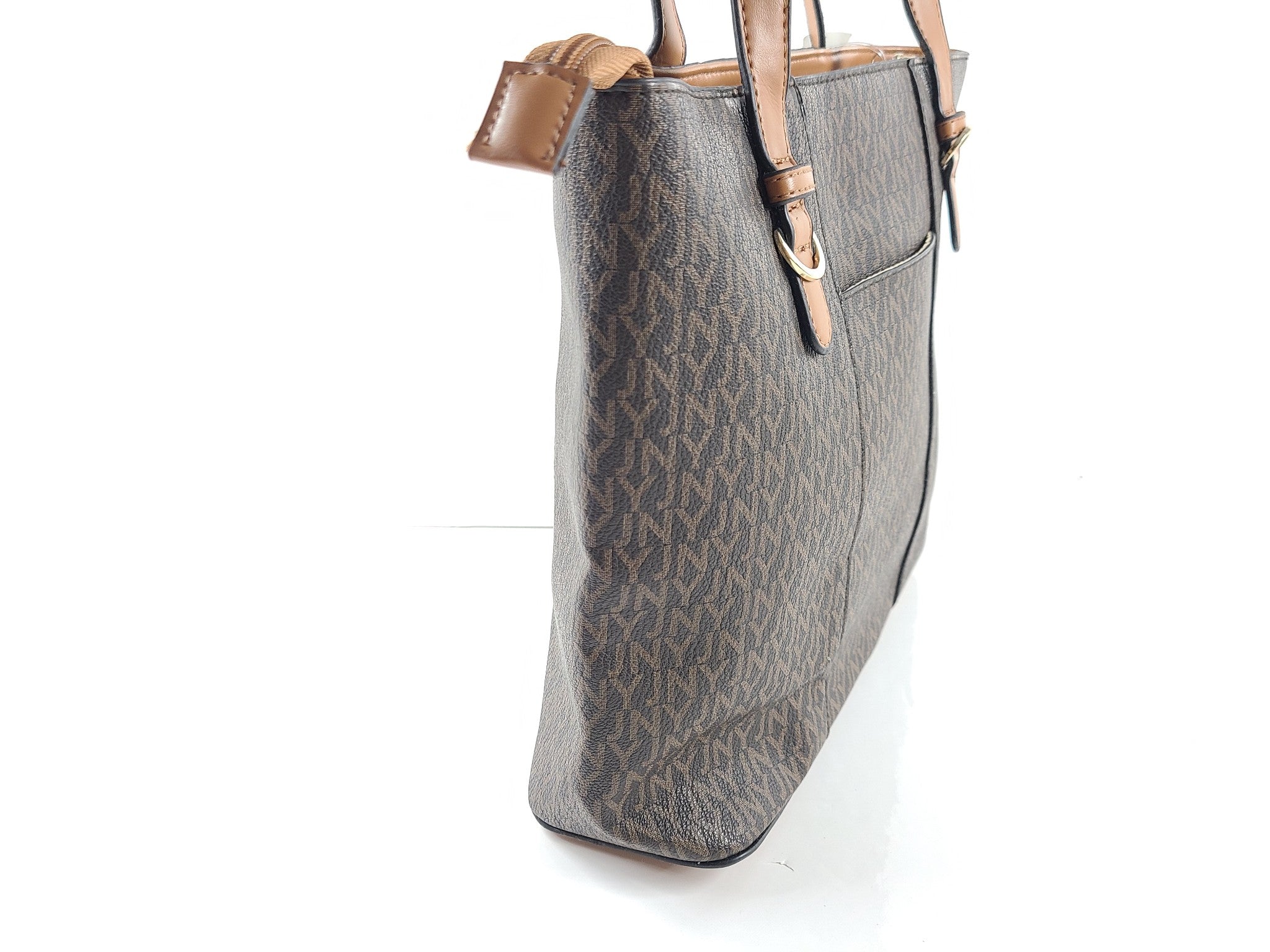 Jones New York Shoulder Monogram Print Medium Size Tote Bag Purse Brown