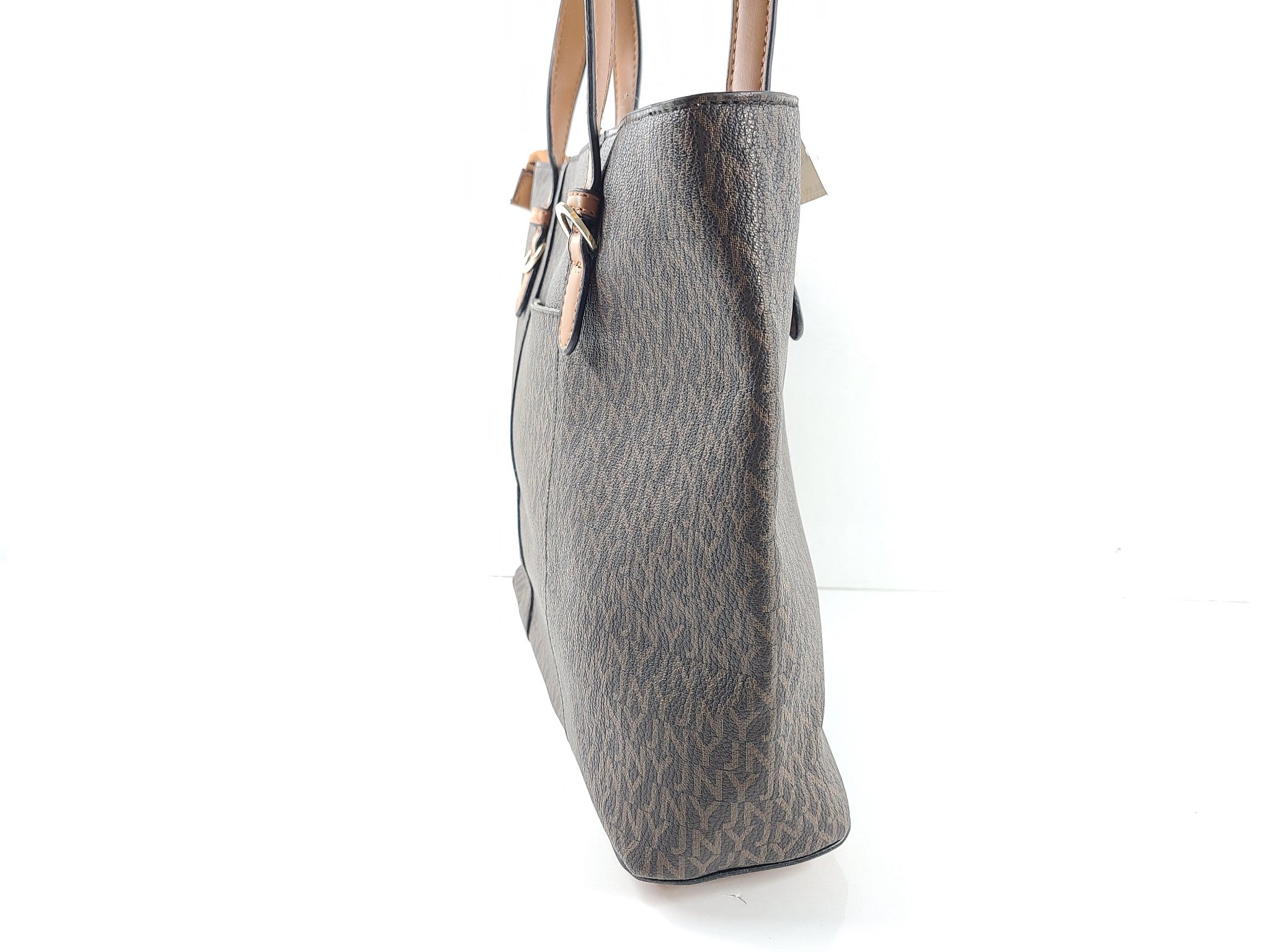 Jones New York Shoulder Monogram Print Medium Size Tote Bag Purse Brown