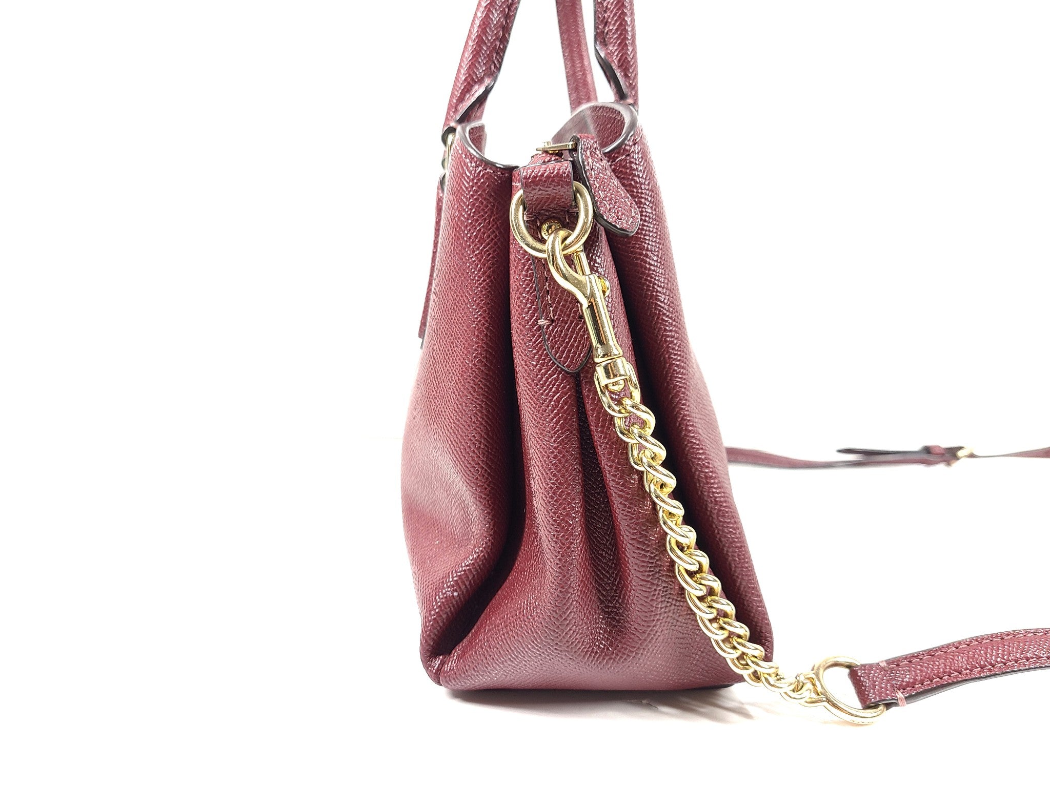 Coach Mini Sage Carryall Bag Crossgrain Leather Crossbody Purse F28977 Burgundy