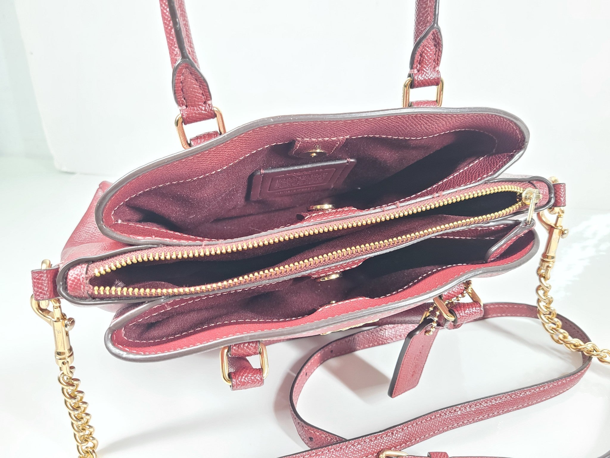 Coach Mini Sage Carryall Bag Crossgrain Leather Crossbody Purse F28977 Burgundy