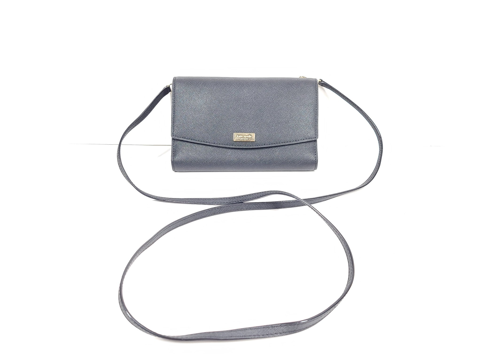 Kate Spade Laurel Way Winni Flap Crossbody Wallet Leather Multiple Pockets Black