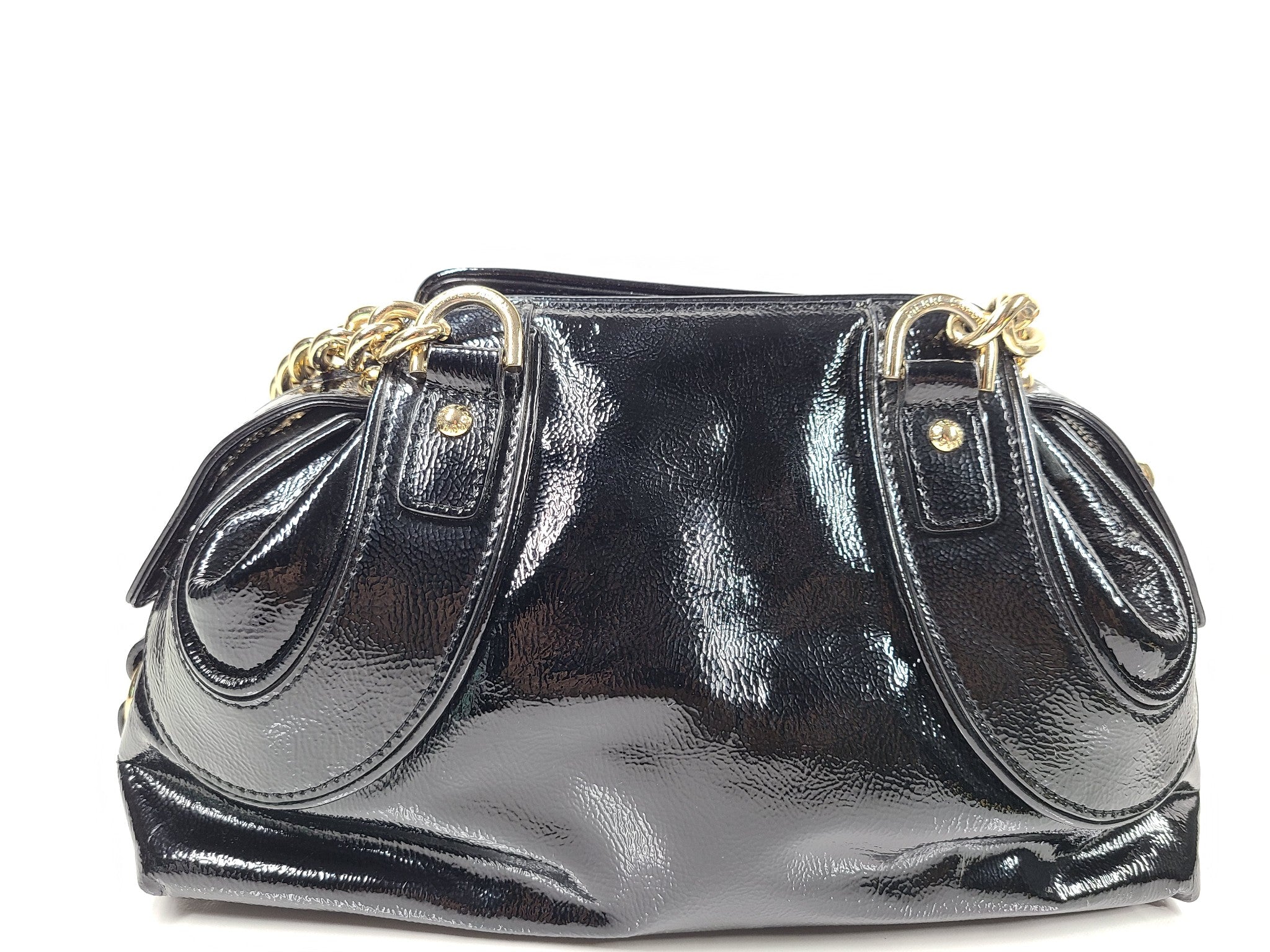Pierre Cardin Couture Vintage Patent Leather Shoulder Bag Large Chain Black