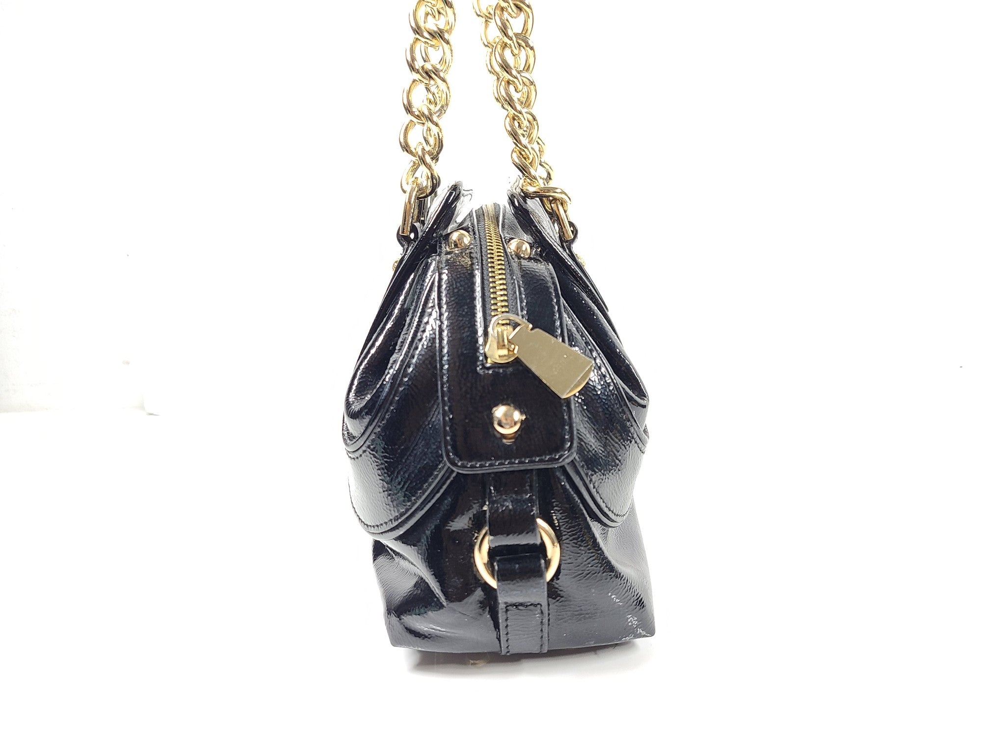Pierre Cardin Couture Vintage Patent Leather Shoulder Bag Large Chain Black