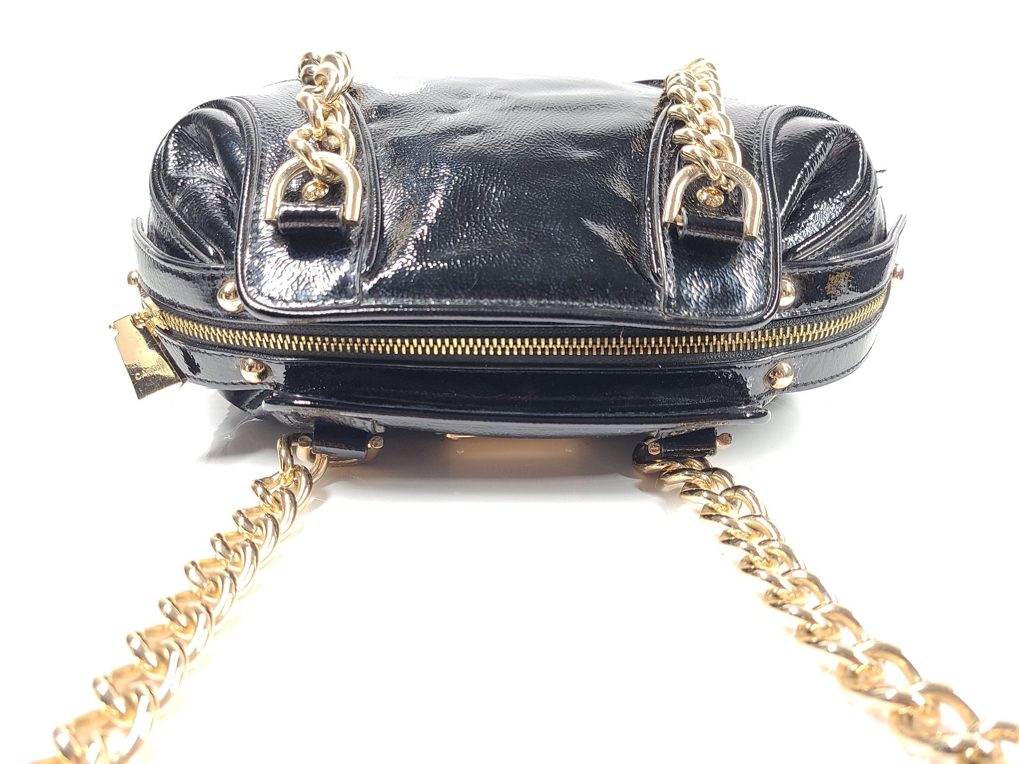 Pierre Cardin Couture Vintage Patent Leather Shoulder Bag Large Chain Black