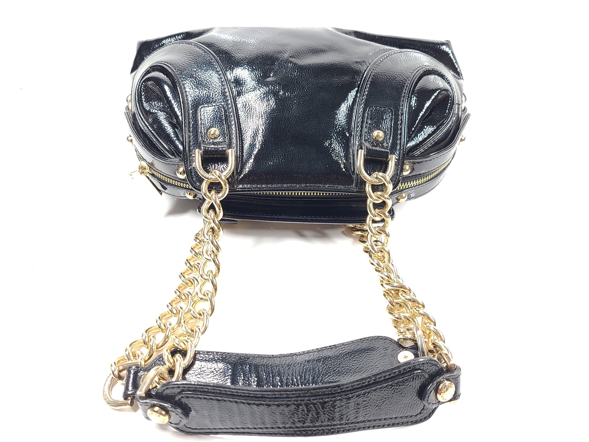 Pierre Cardin Couture Vintage Patent Leather Shoulder Bag Large Chain Black