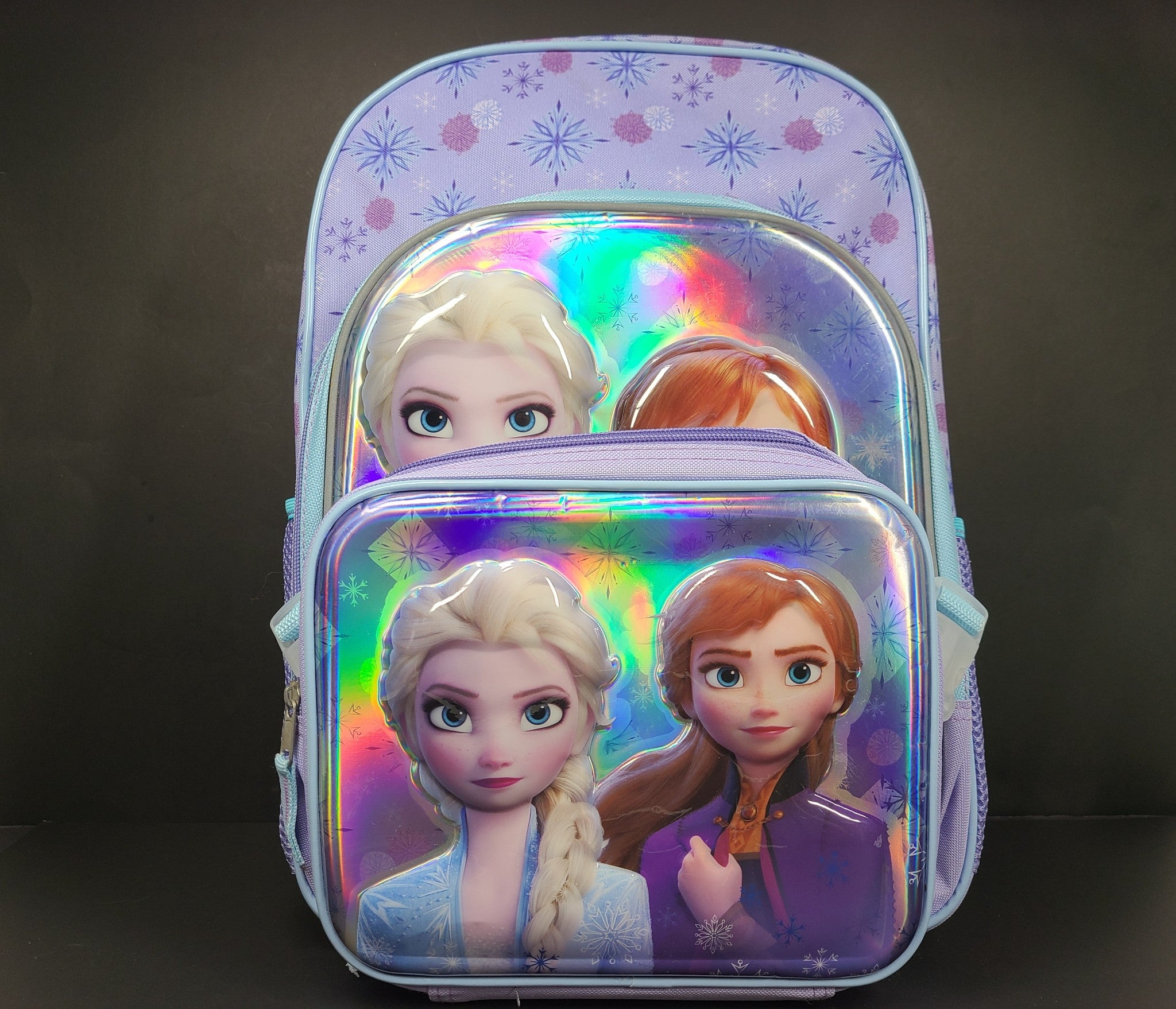 Disney Frozen 16" School Backpack + Lunch Bag Set 3D Print Purple