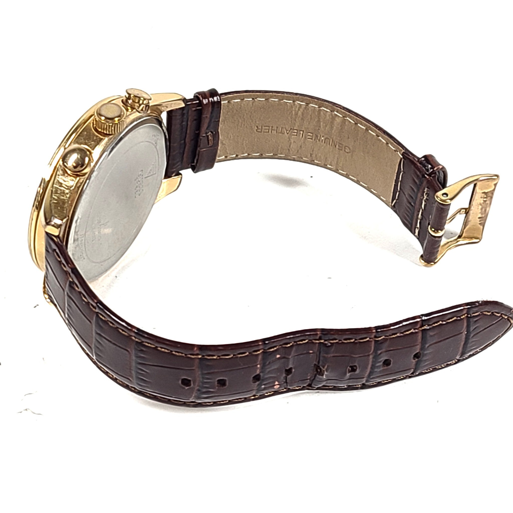 GUESS Men's Croco Brown Leather W14052G2 Chronograph Dress Watch Gold-Tone Brown