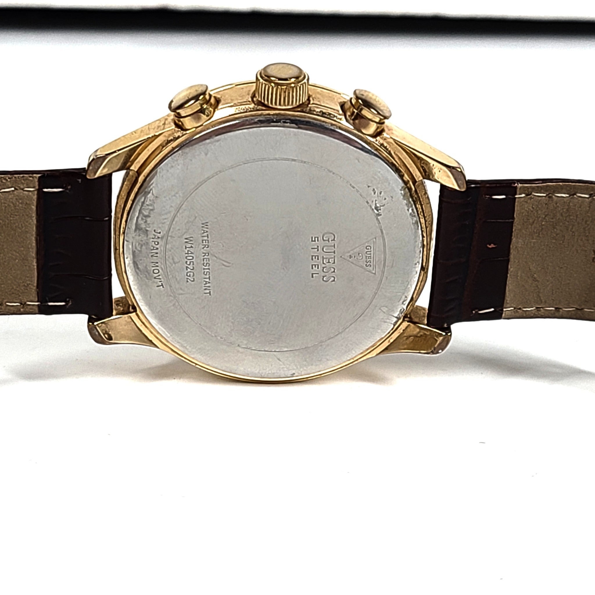 GUESS Men's Croco Brown Leather W14052G2 Chronograph Dress Watch Gold-Tone Brown