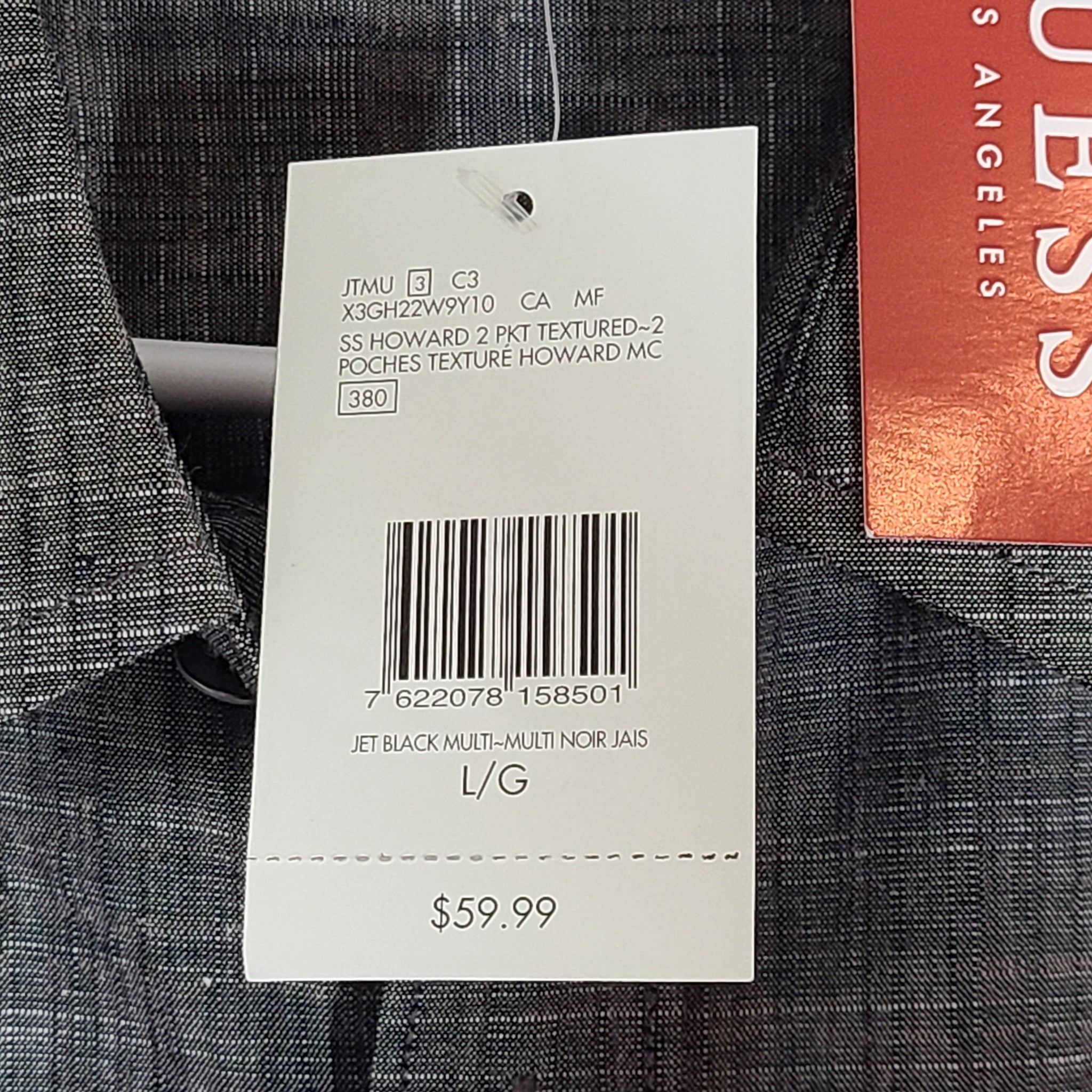 Guess Men's Howard Textured Shirt Button Down Chest Pocket Short Sleeve Gray L