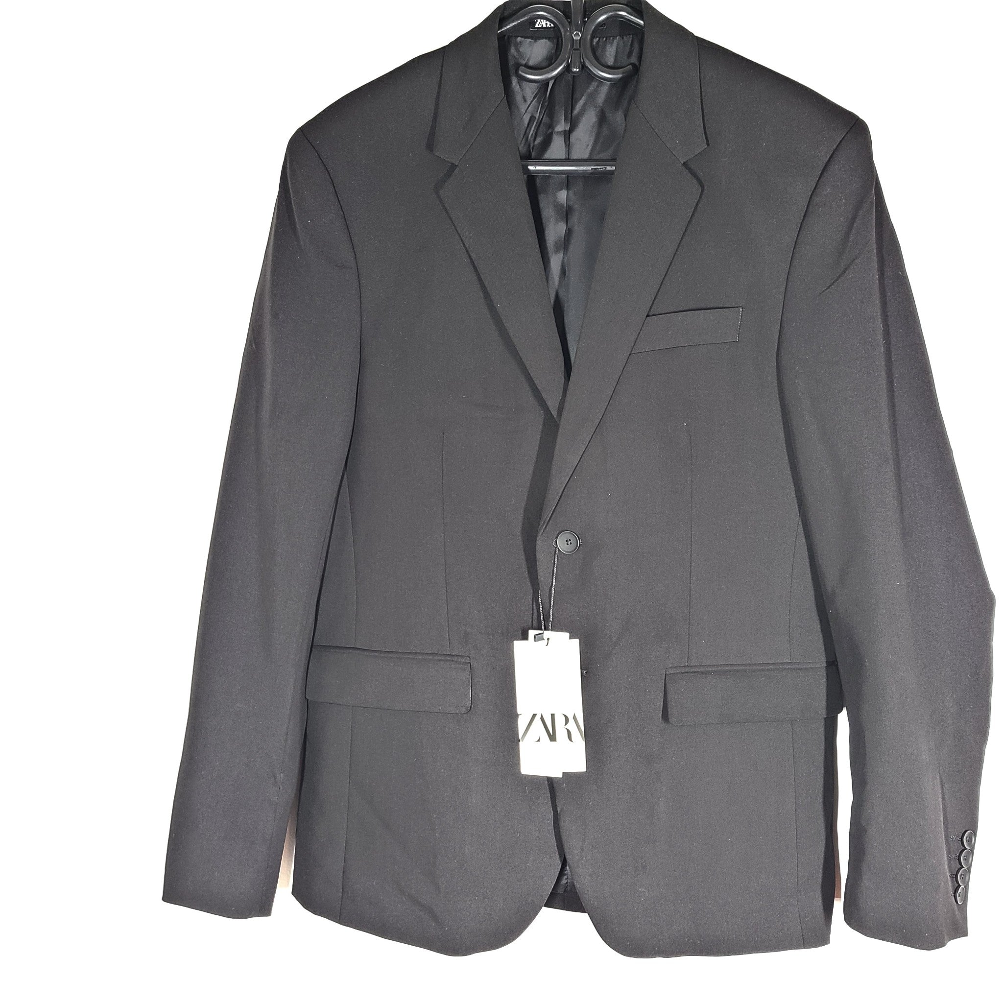 Zara Men's Slim Fit Stretch Suit Jacket Blazer 8288/510 Black Sz 50