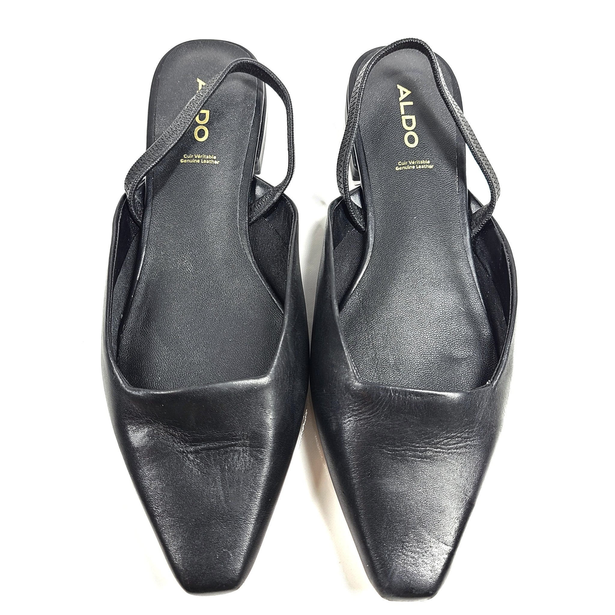 Aldo Slingback Ballet Flat Shoe Pointed Square Toe Black Leather Sz 7