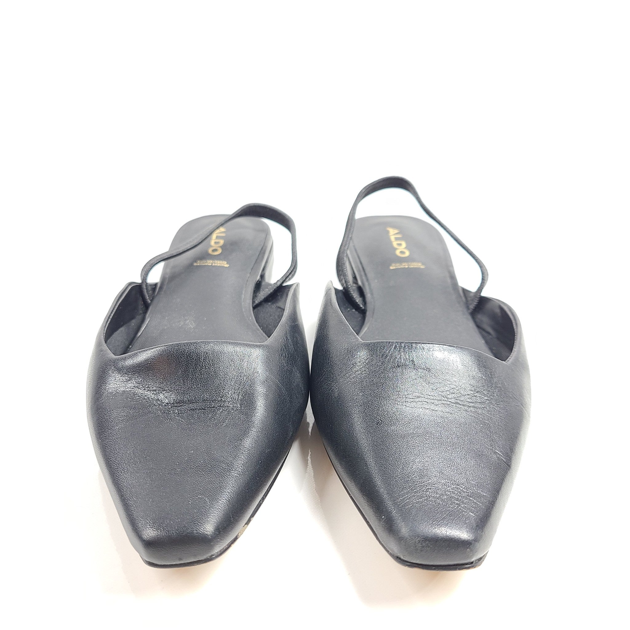 Aldo Slingback Ballet Flat Shoe Pointed Square Toe Black Leather Sz 7