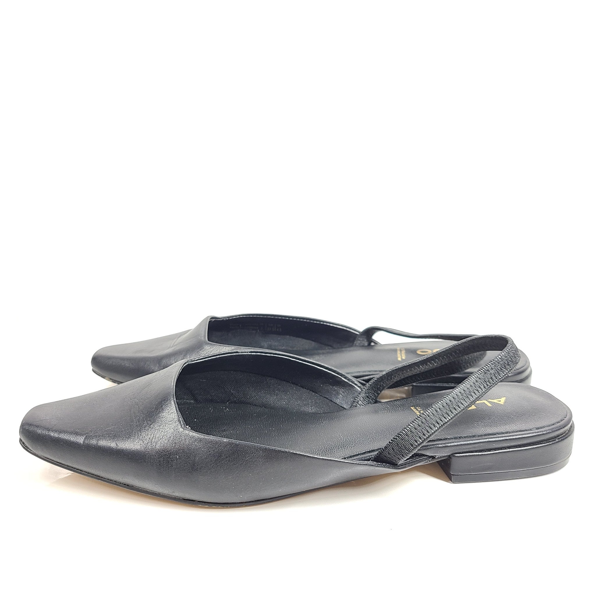 Aldo Slingback Ballet Flat Shoe Pointed Square Toe Black Leather Sz 7