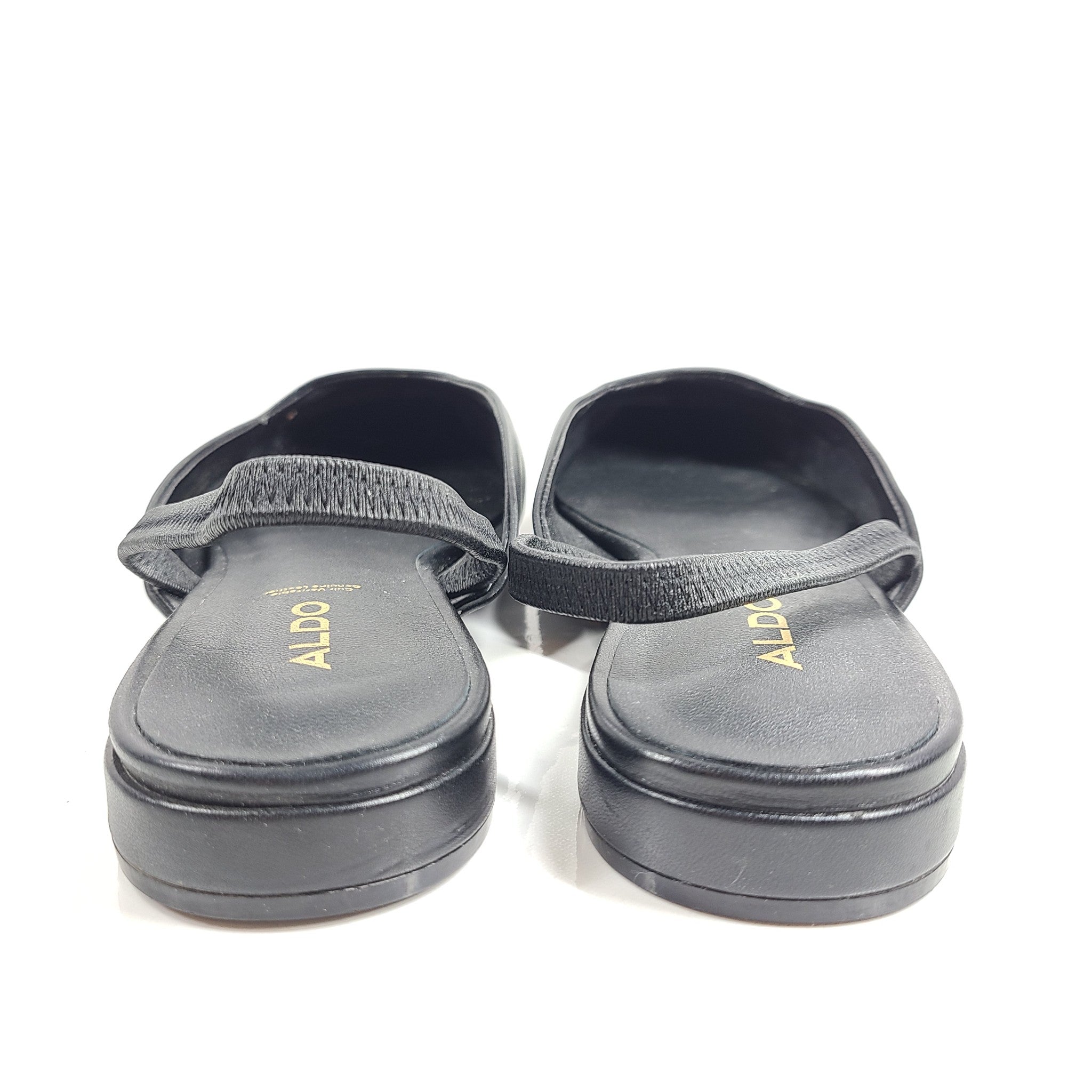 Aldo Slingback Ballet Flat Shoe Pointed Square Toe Black Leather Sz 7