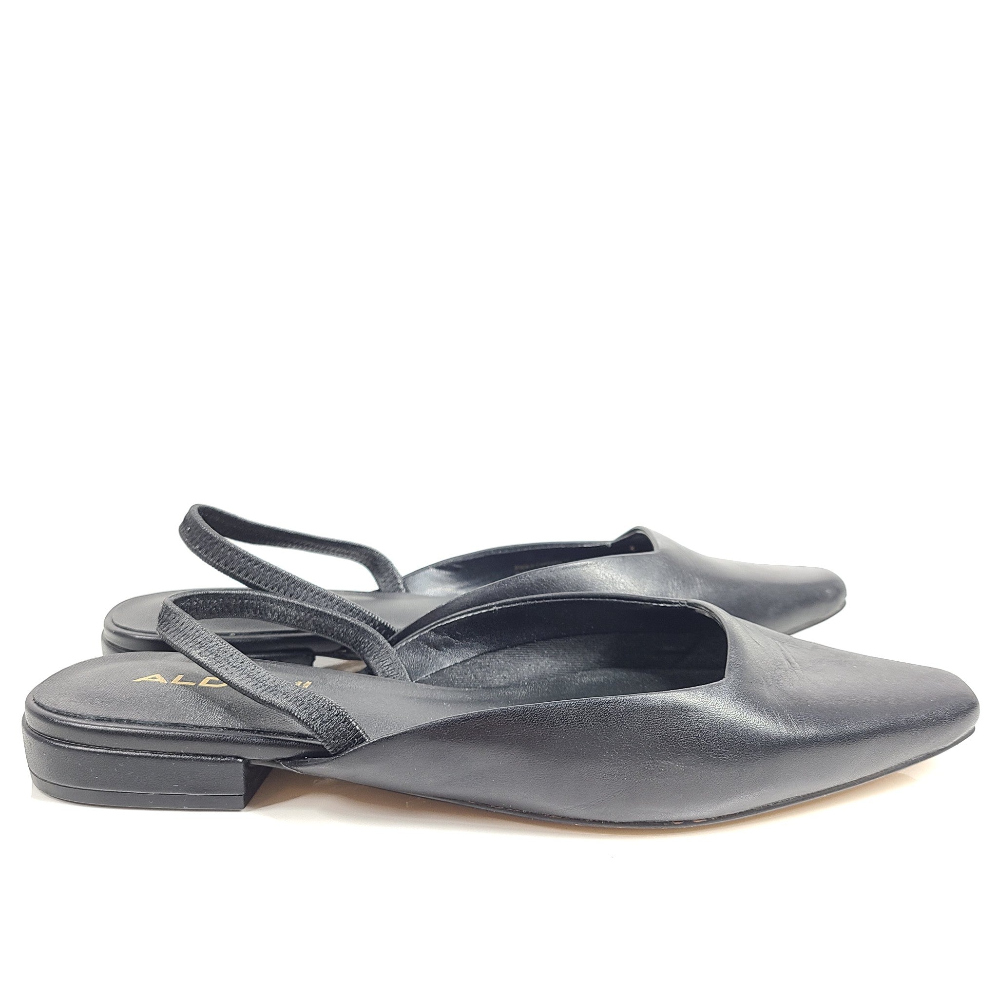 Aldo Slingback Ballet Flat Shoe Pointed Square Toe Black Leather Sz 7