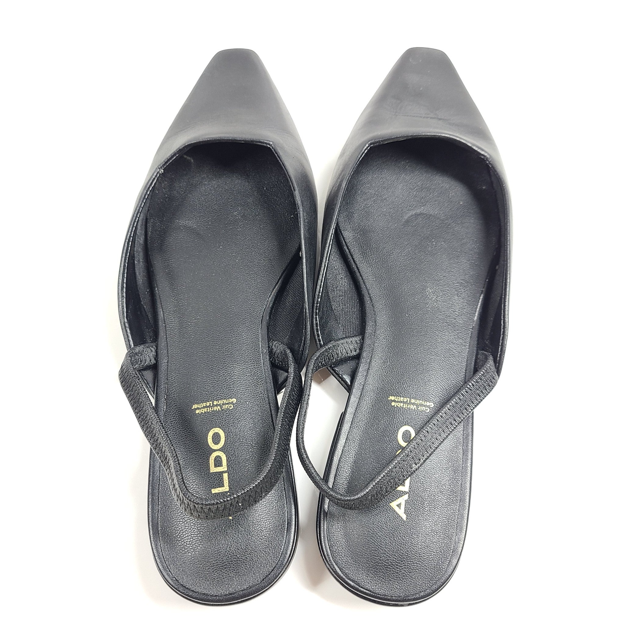 Aldo Slingback Ballet Flat Shoe Pointed Square Toe Black Leather Sz 7