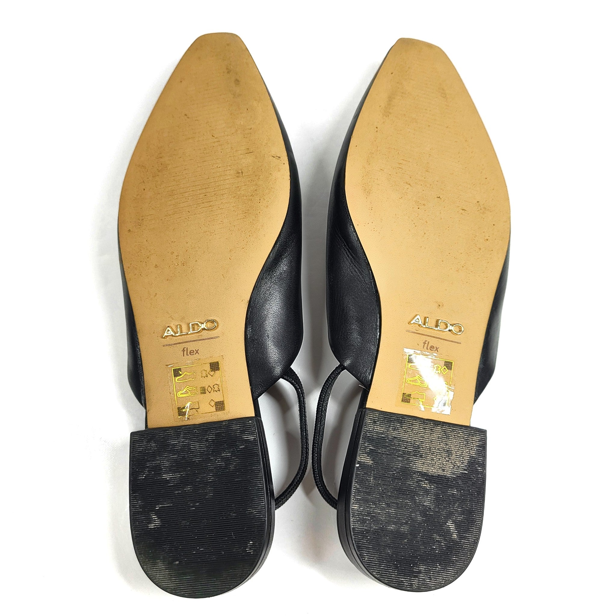 Aldo Slingback Ballet Flat Shoe Pointed Square Toe Black Leather Sz 7